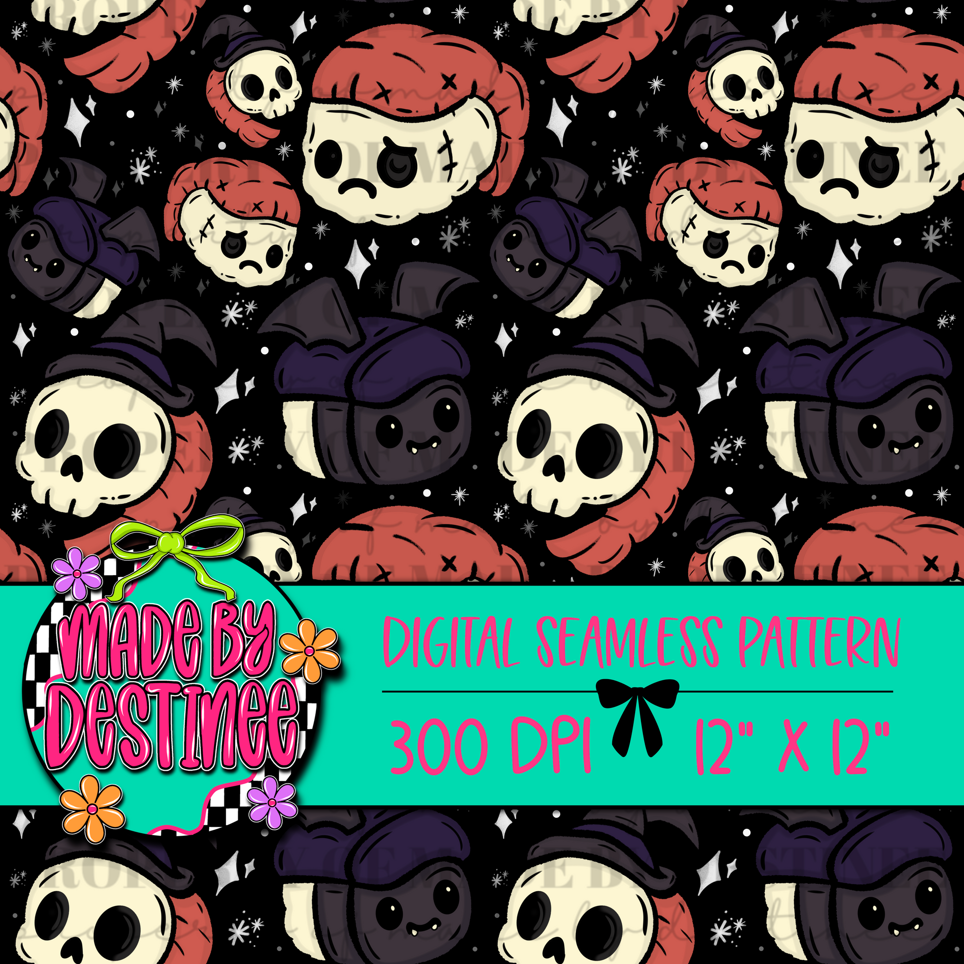 Spooky Sushi & Skull Seamless Pattern | Halloween Digital Design