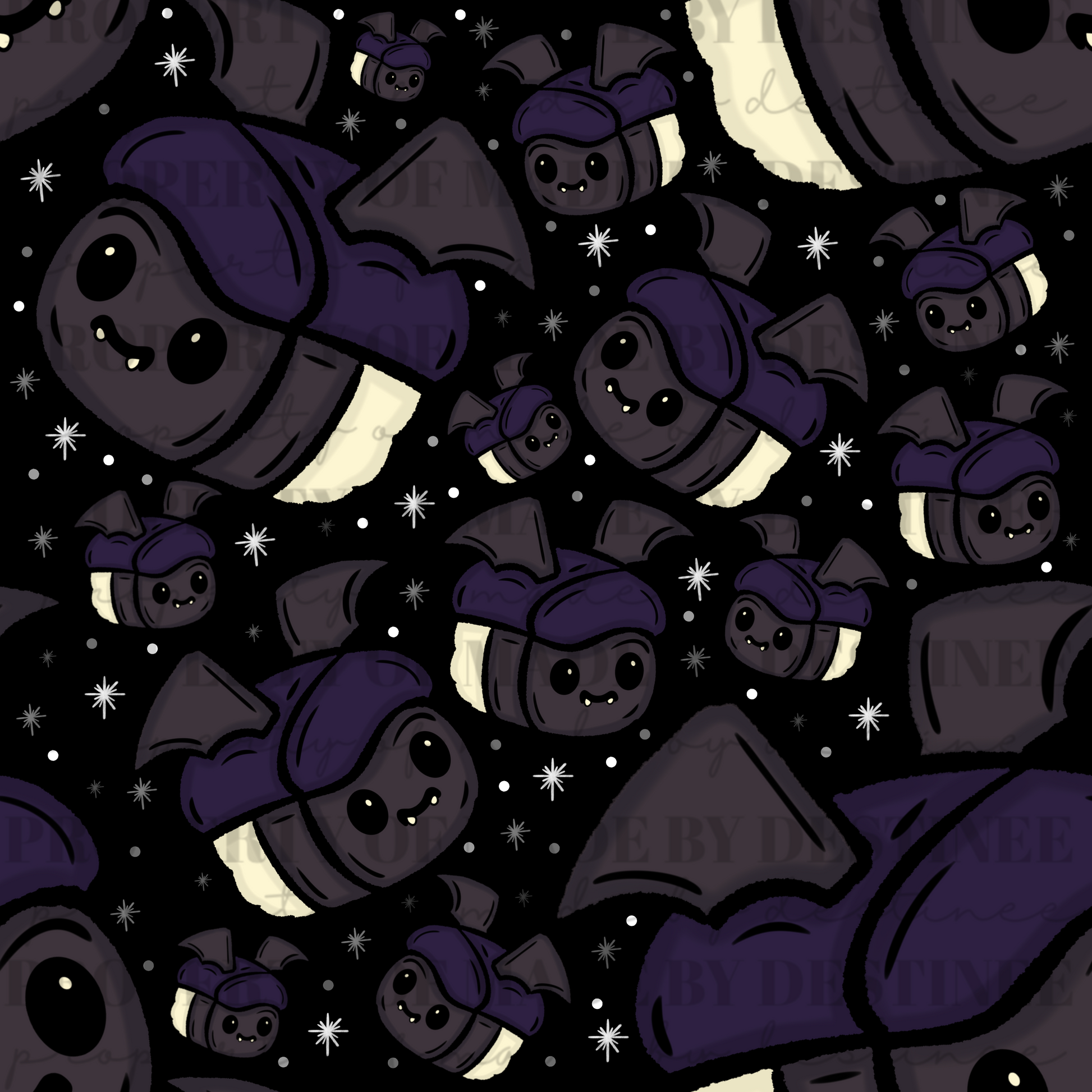 Spooky Bat Sushi Seamless Pattern | Cute Halloween Digital Design