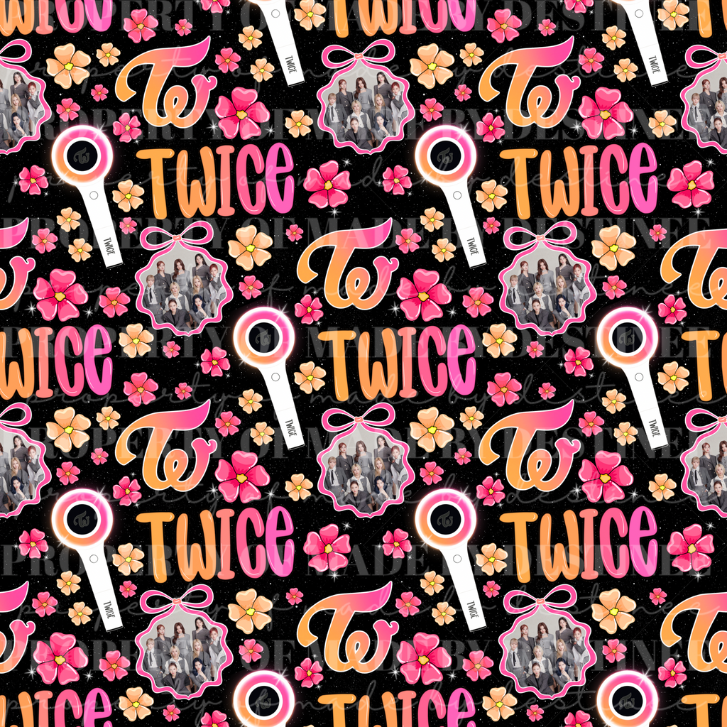 TWICE K-Pop Floral Seamless Pattern | Pink & Orange Lightstick Background