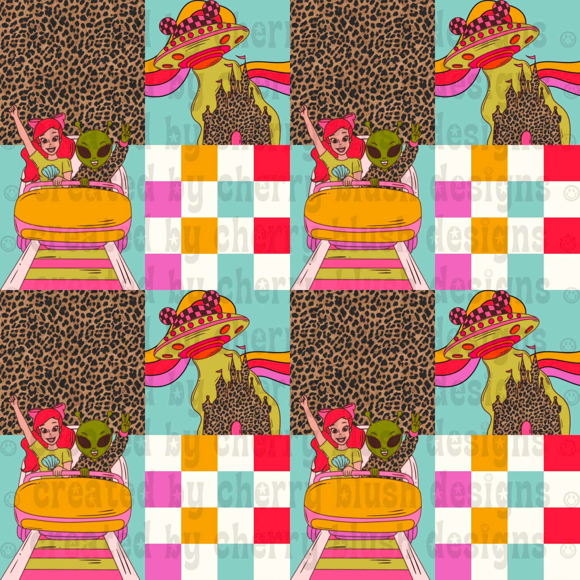 Alien Cheetah Roller Coaster Seamless Pattern