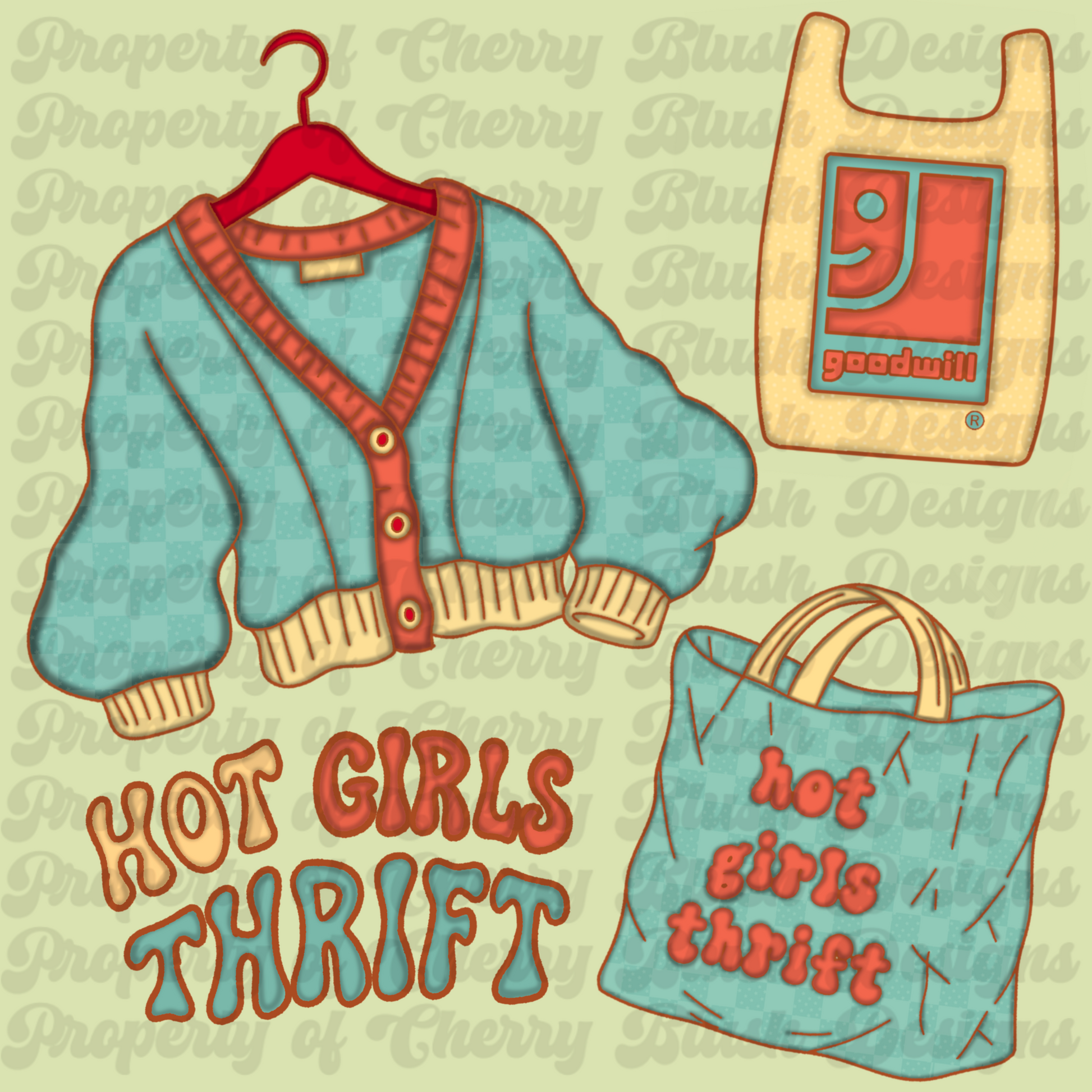 Hot Girls Thrift Clipart Pack | Trendy Retro Thrifting PNG Bundle | Digital Download | 4 Piece Clipart Set