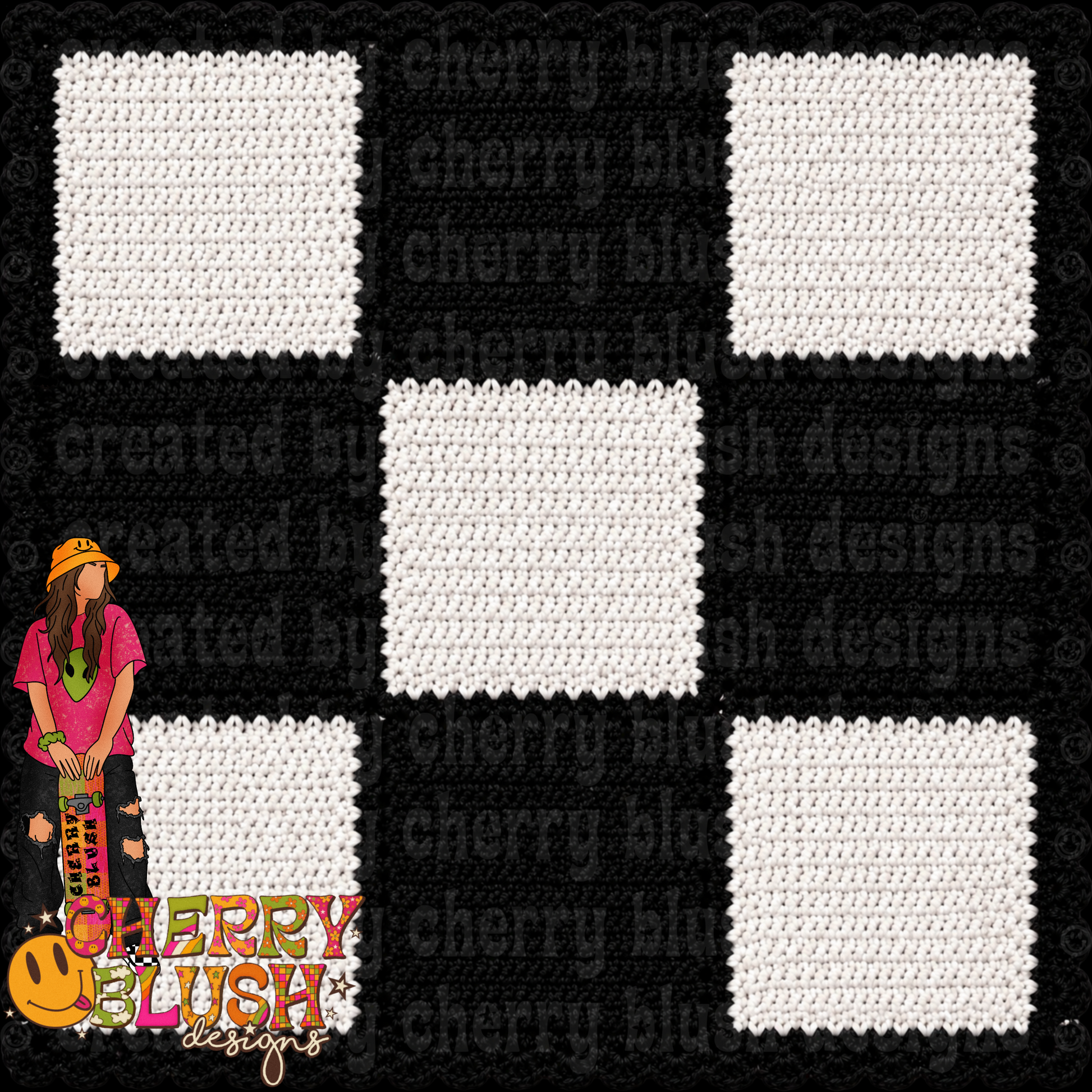 black and white checkered crochet seamless