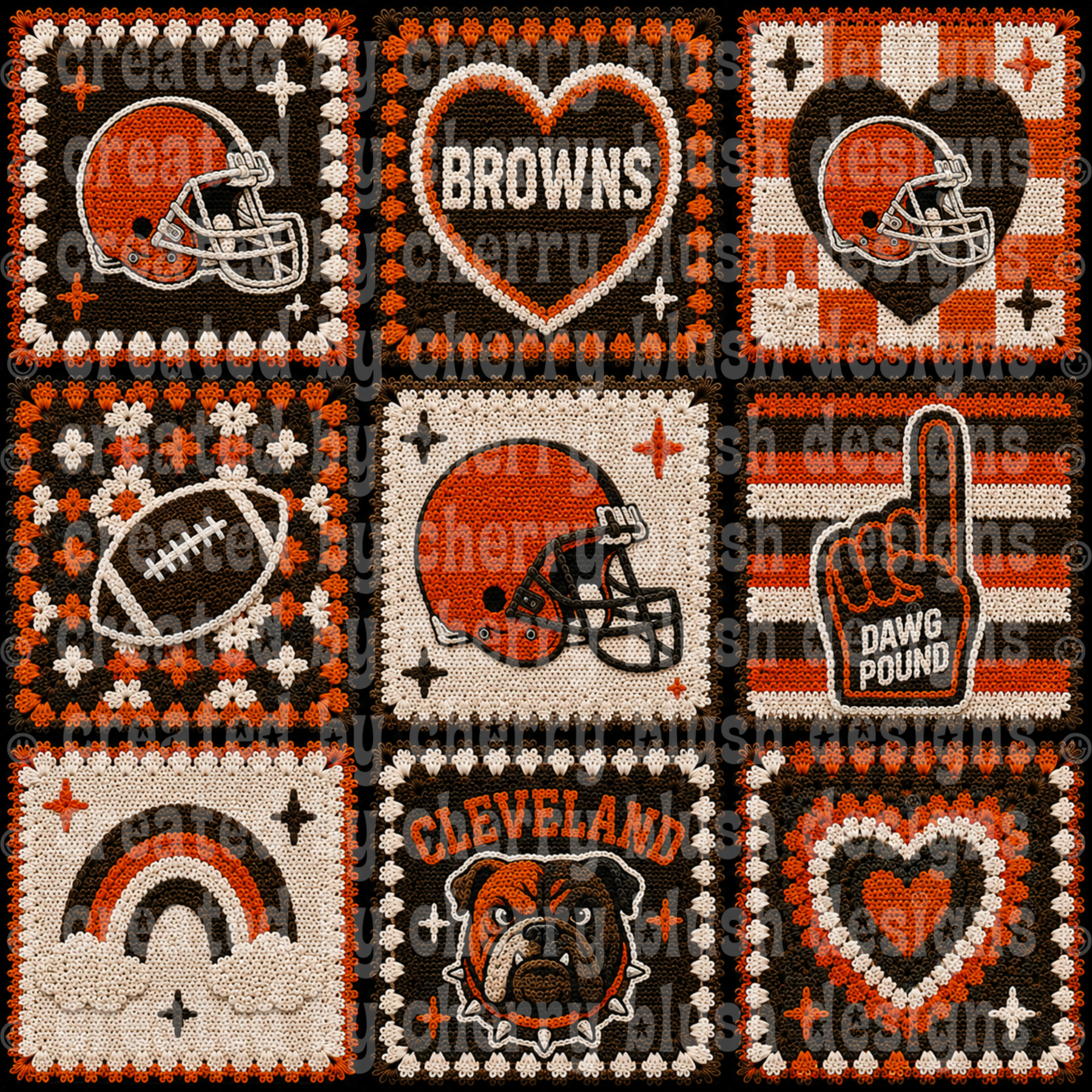 Browns Crochet Football Seamless Pattern | Game Day Seamless File | Football Team Inspired Background