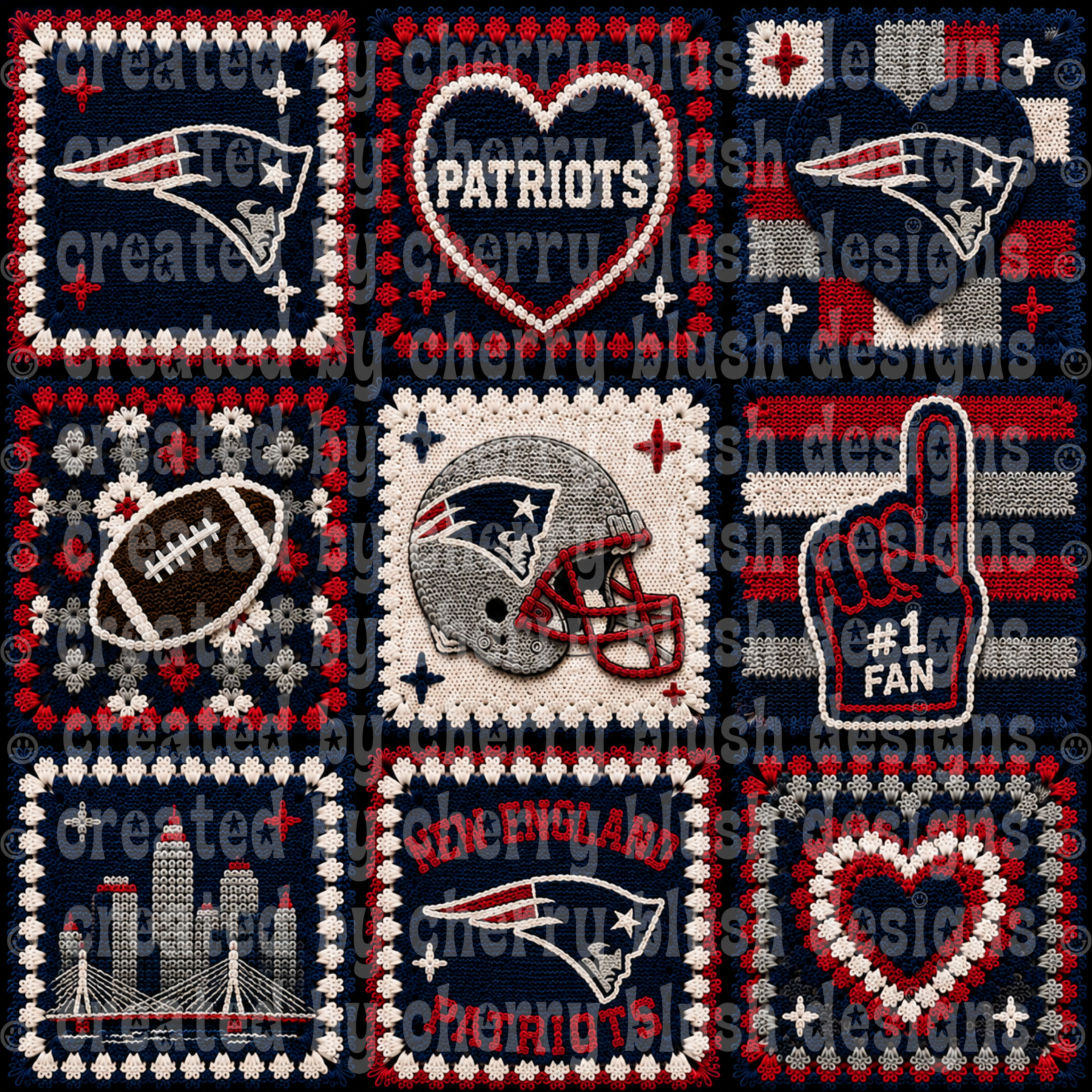 Patriots Crochet Football Seamless Pattern | Game Day Seamless File | Football Team Inspired Background
