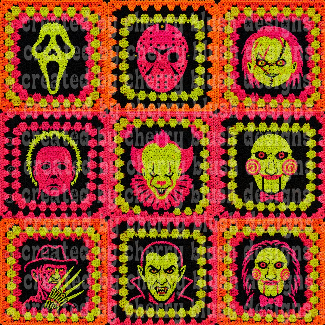 Neon Horror Stars Crochet Seamless