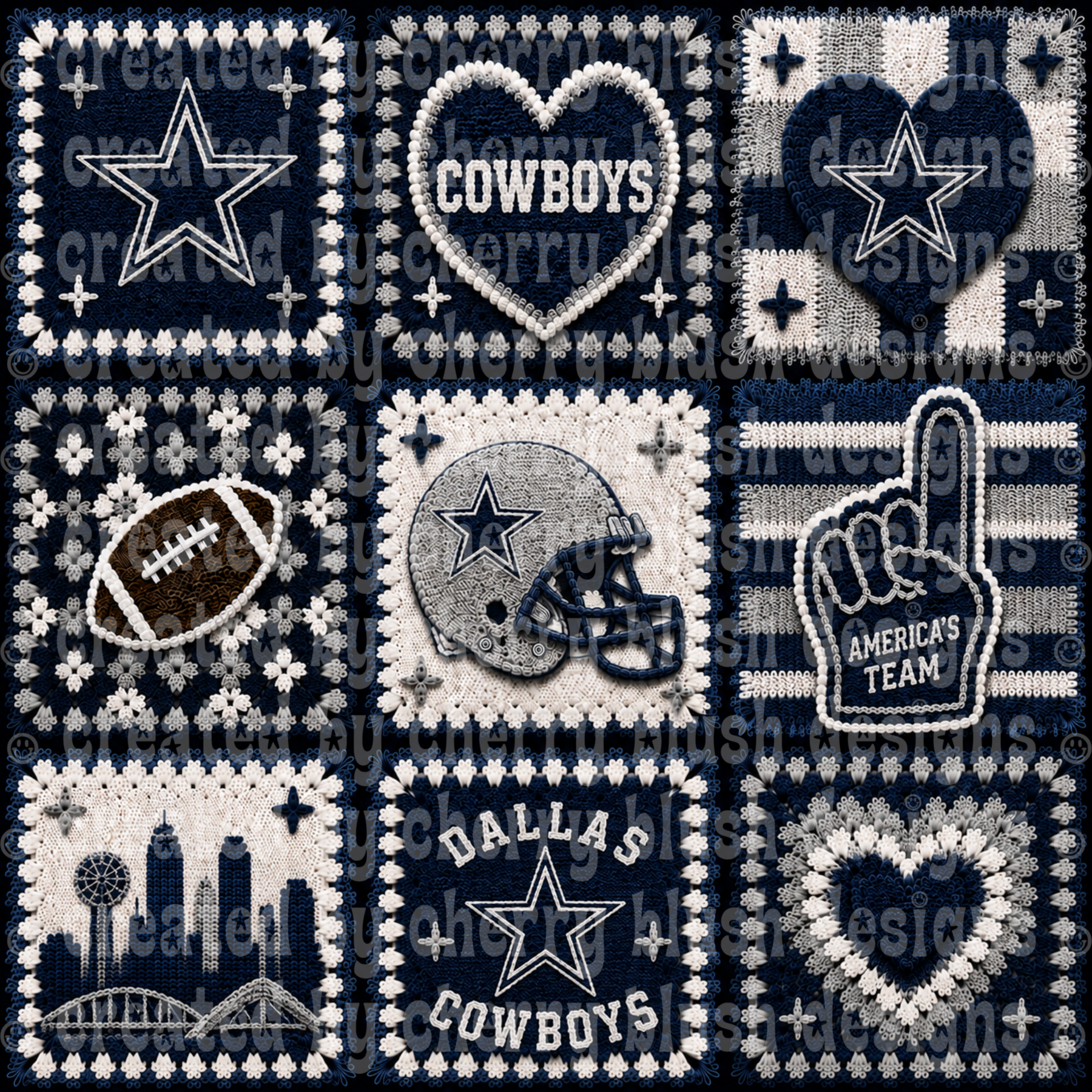 Cowboys Crochet Football Seamless Pattern | Game Day Seamless File | Football Team Inspired Background