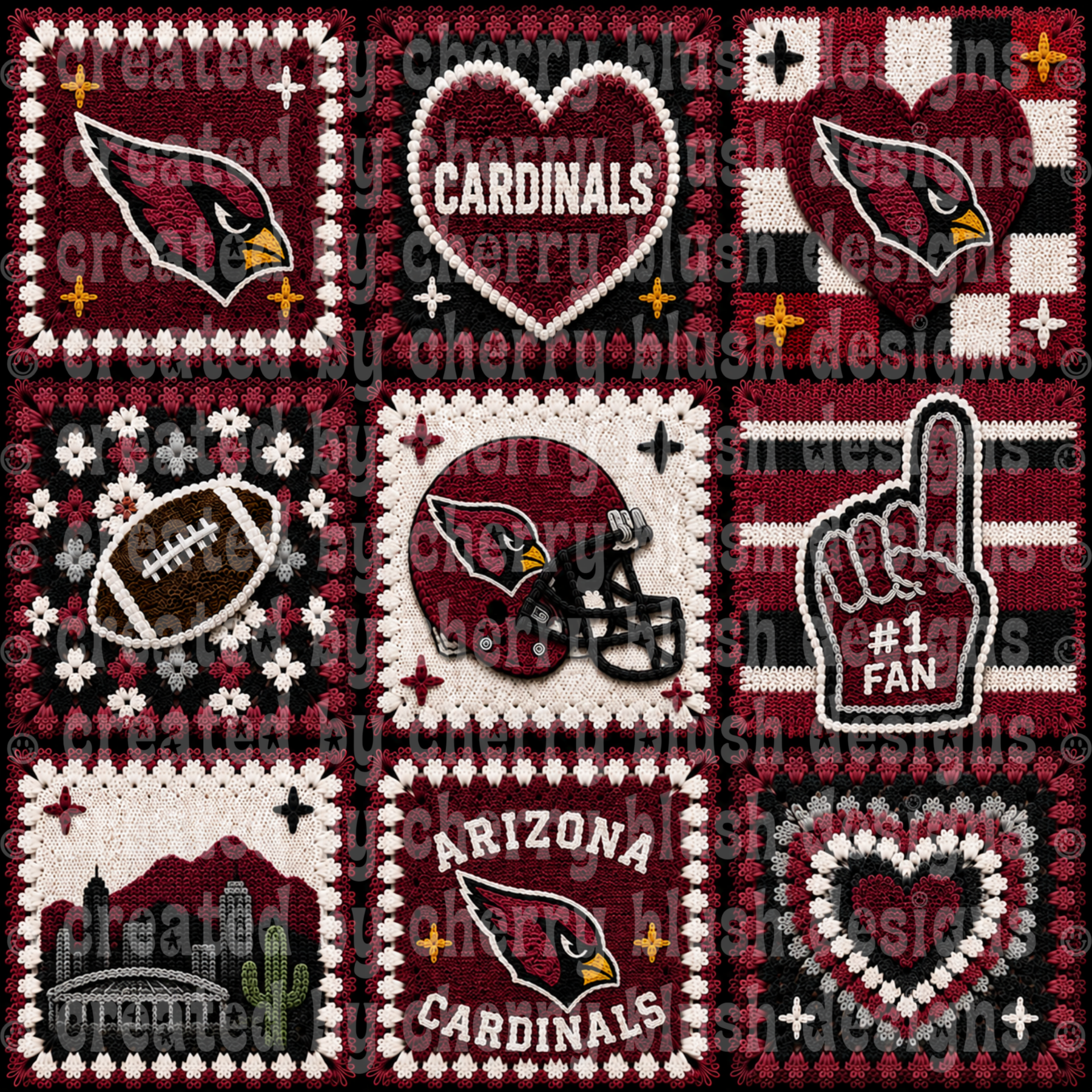 Cardinals Crochet Football Seamless Pattern | Game Day Seamless File | Football Team Inspired Background