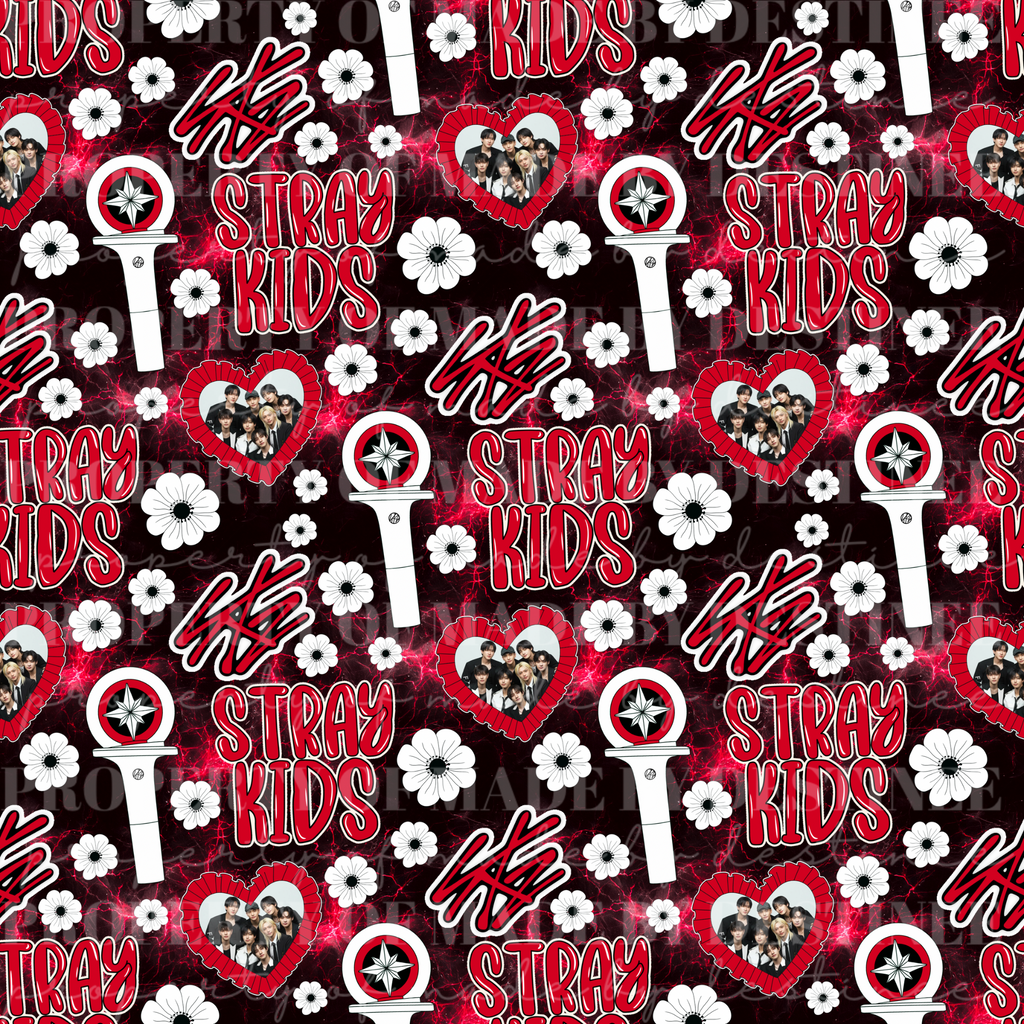 Stray Kids K-Pop Seamless Pattern | Red & Black Heart Lightstick Floral Background