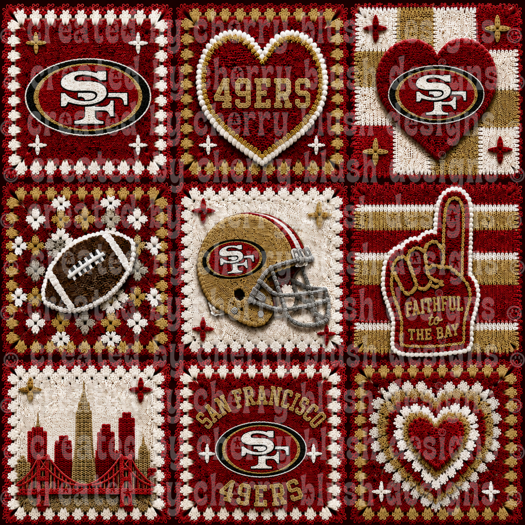 49ers Crochet Football Seamless Pattern | Game Day Seamless File | Football Team Inspired Background