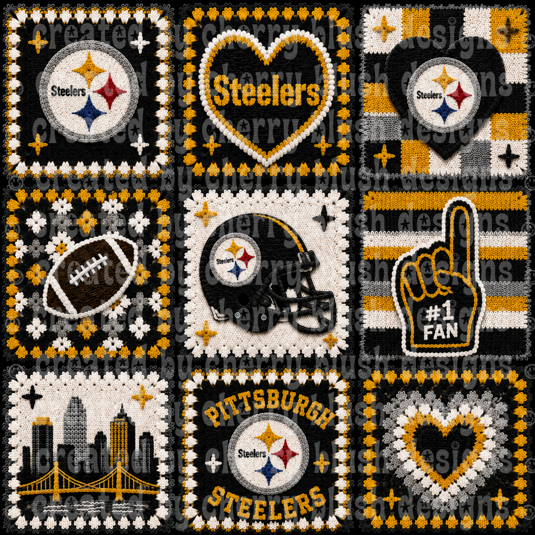 Steelers Crochet Football Seamless Pattern | Game Day Seamless File | Football Team Inspired Background