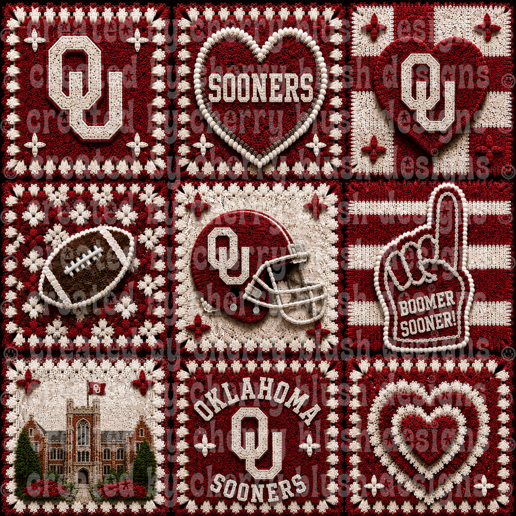 Sooners Crochet Football Seamless Pattern | Game Day Seamless File | Football Team Inspired Background