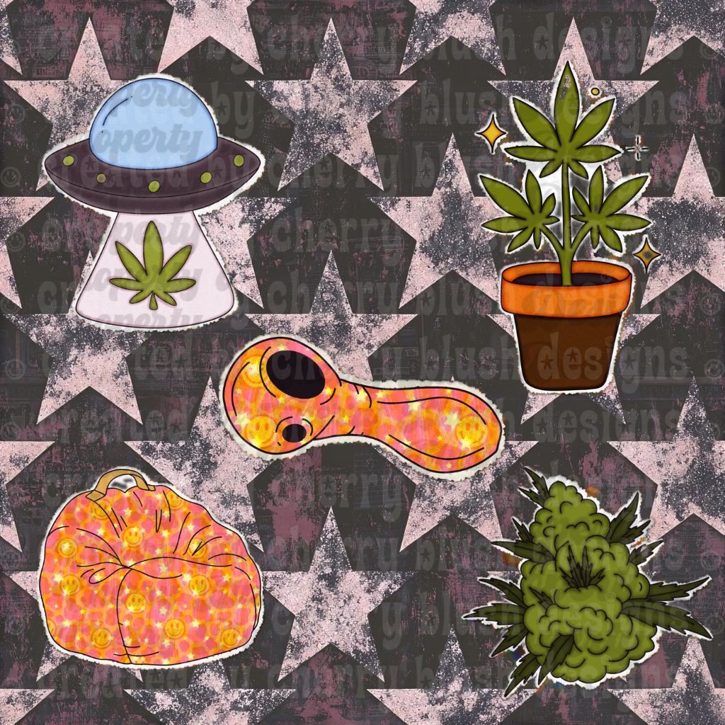 ZaZa Clip Art Pack | 5 Piece Retro Alien & Plant PNG Bundle | Commercial Use Digital Download