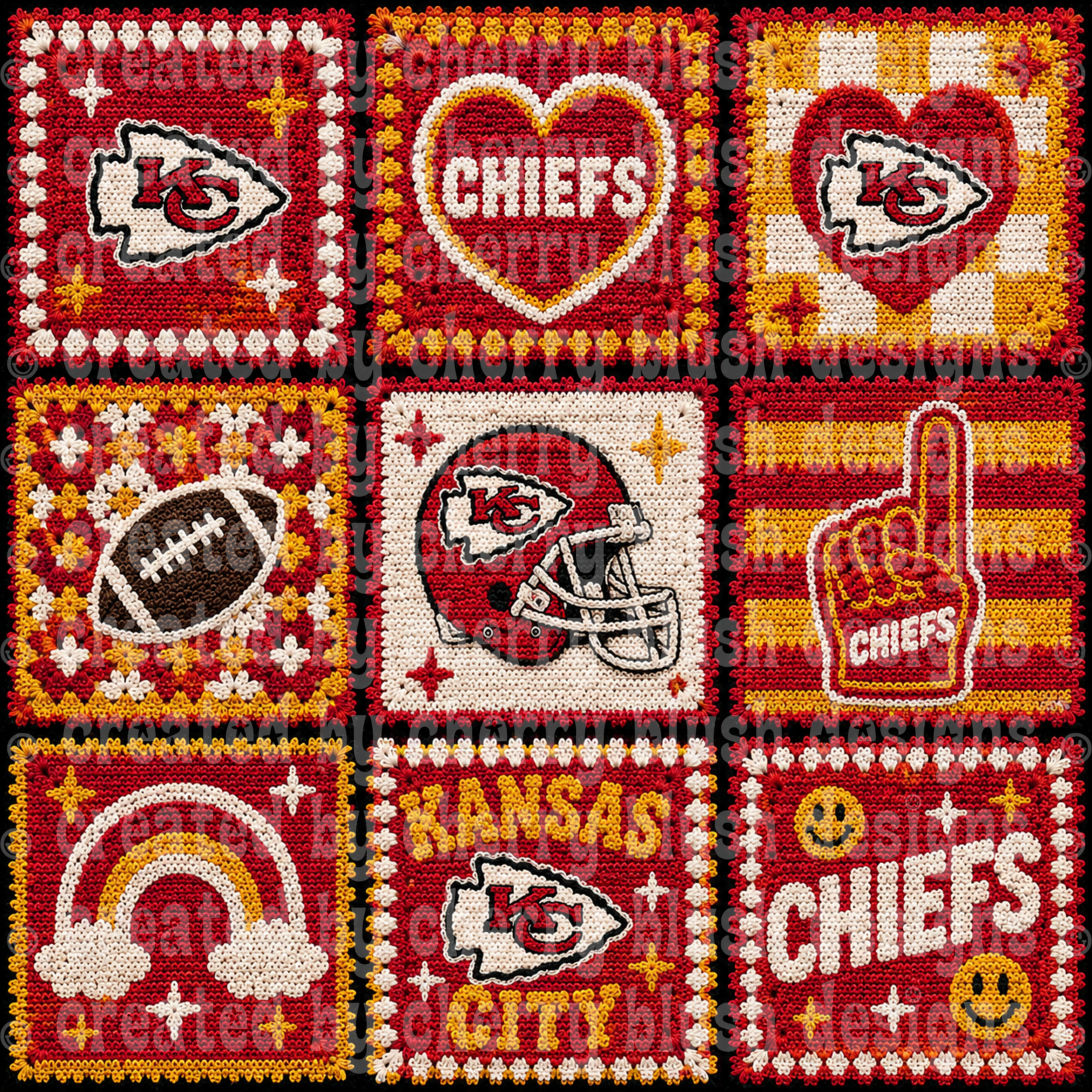 Chiefs Crochet Football Seamless Pattern | Game Day Seamless File | Football Team Inspired Background