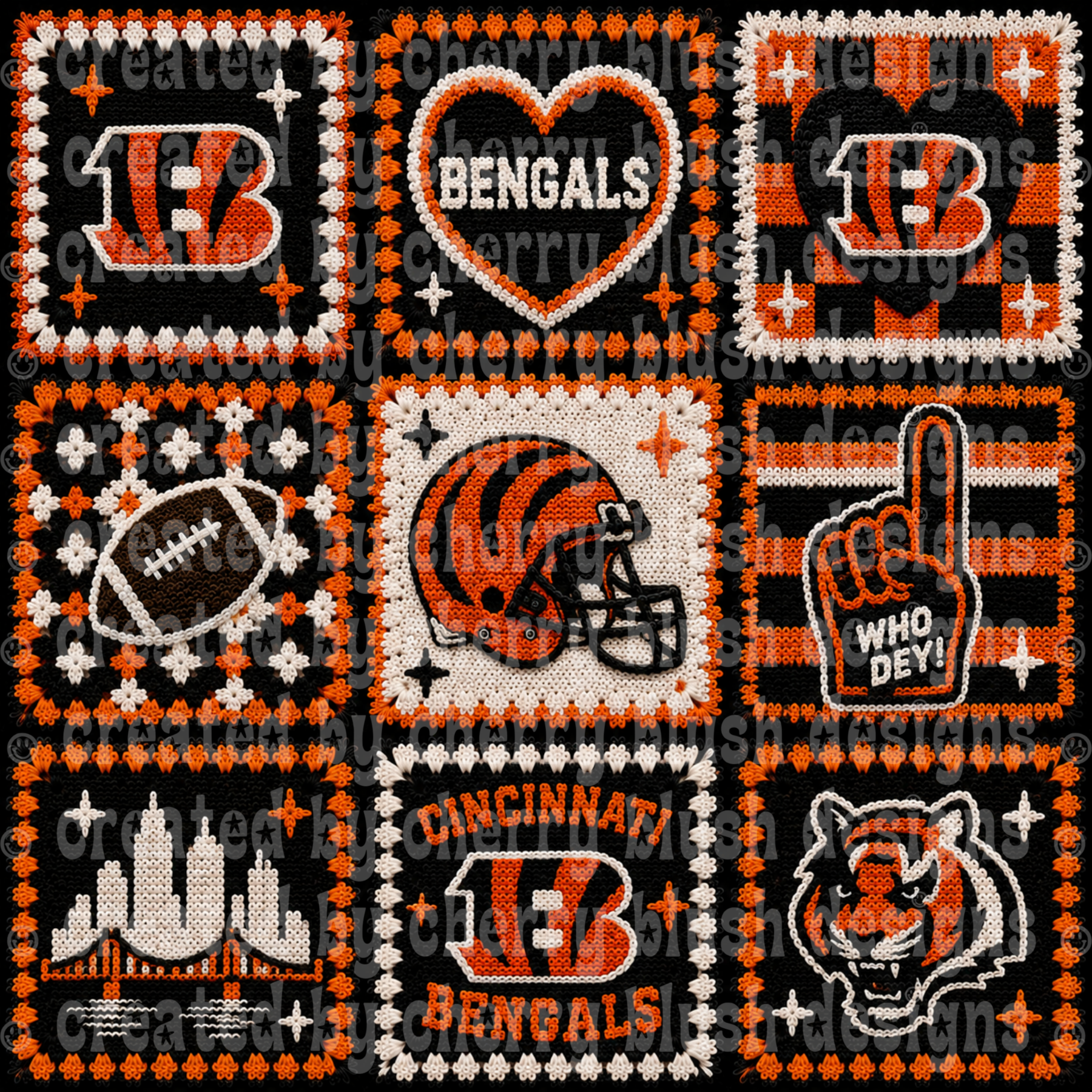 Bengals Crochet Football Seamless Pattern | Game Day Seamless File | Football Team Inspired Background