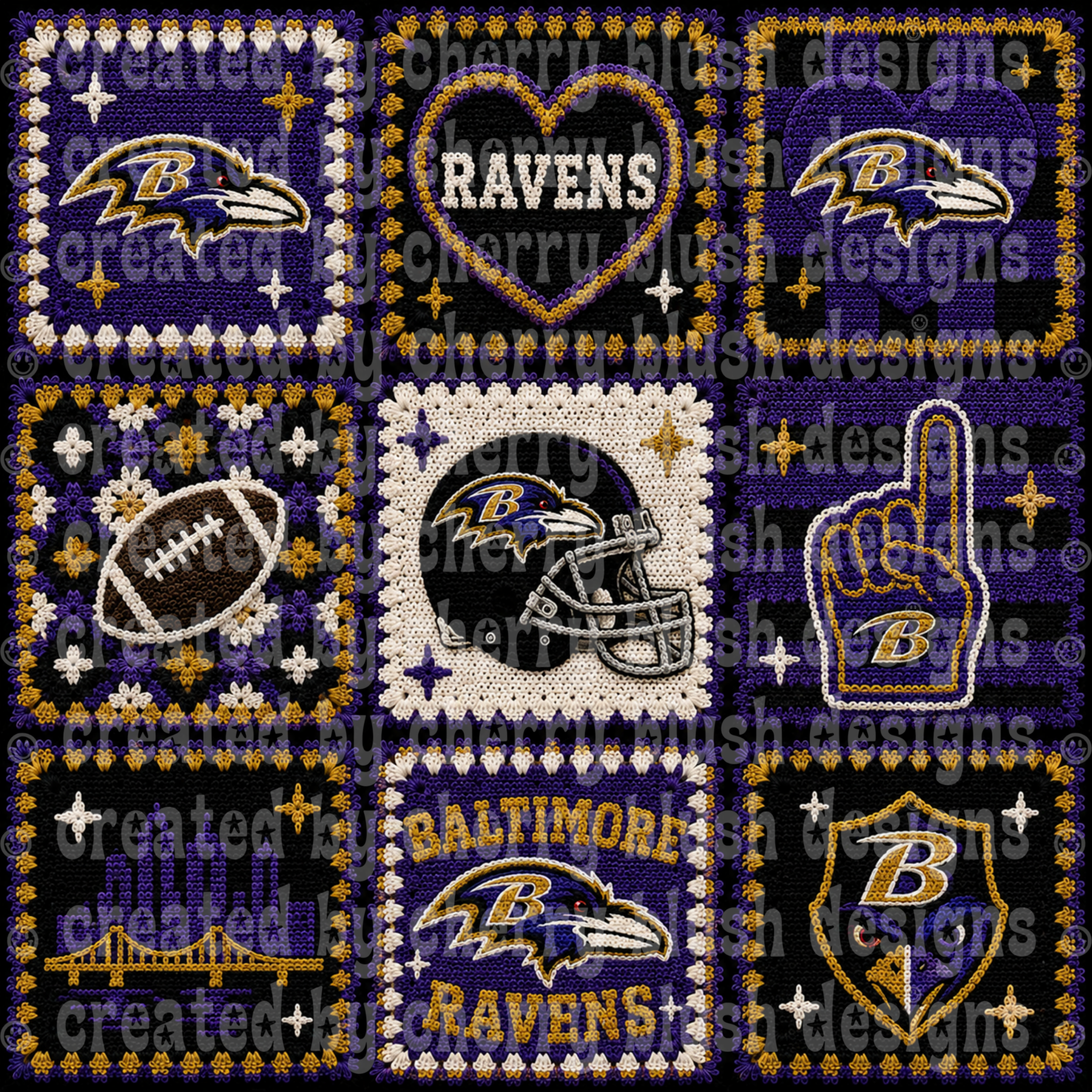 Ravens Crochet Football Seamless Pattern | Game Day Seamless File | Football Team Inspired Background