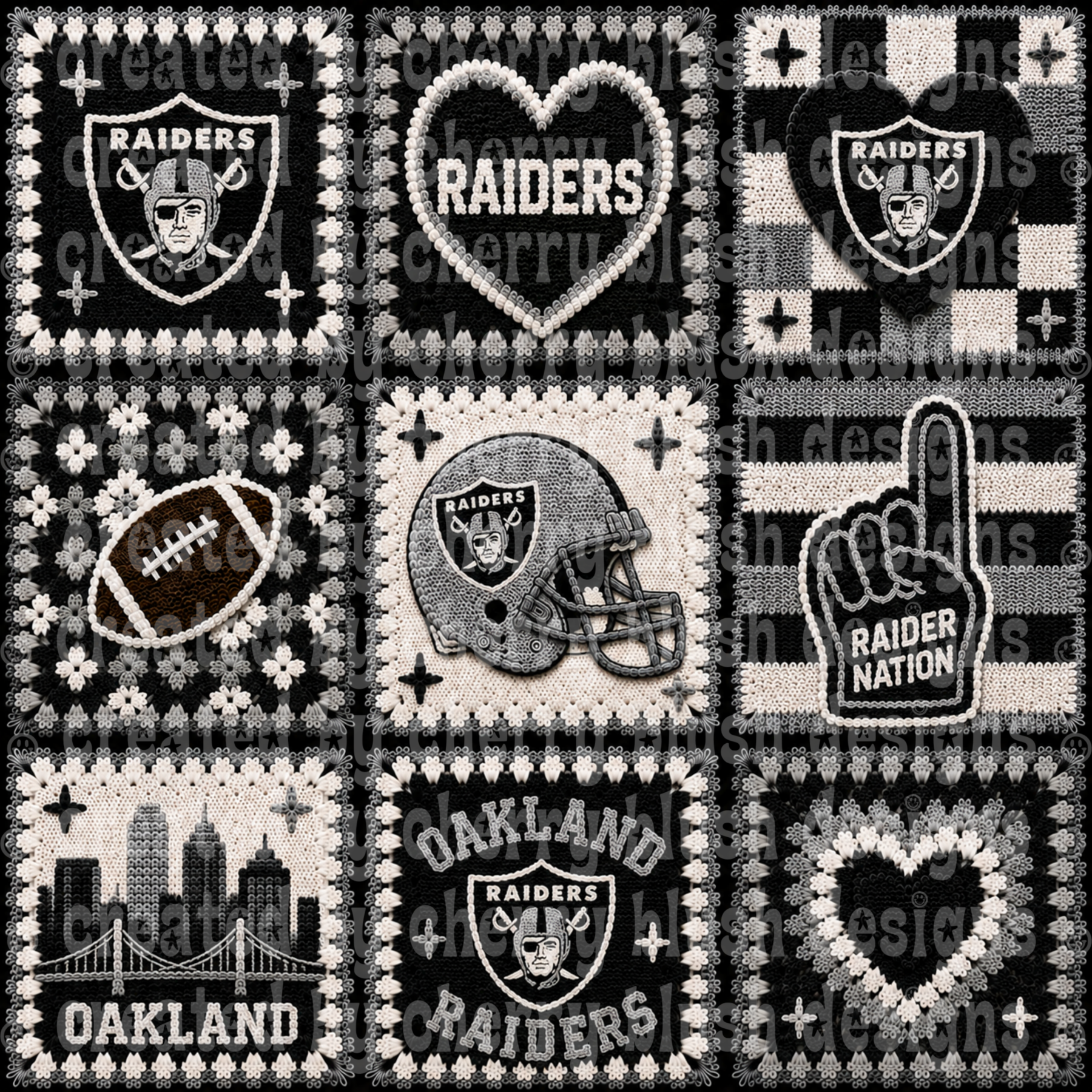 Raiders Crochet Football Seamless Pattern | Game Day Seamless File | Football Team Inspired Background