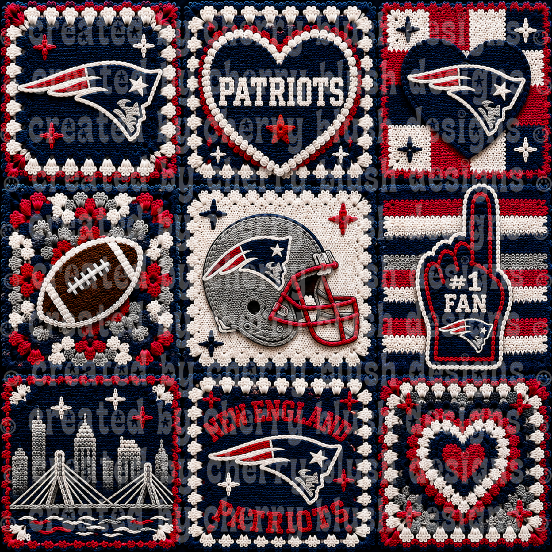 Patriots 2 Crochet Football Seamless Pattern | Game Day Seamless File | Football Team Inspired Background