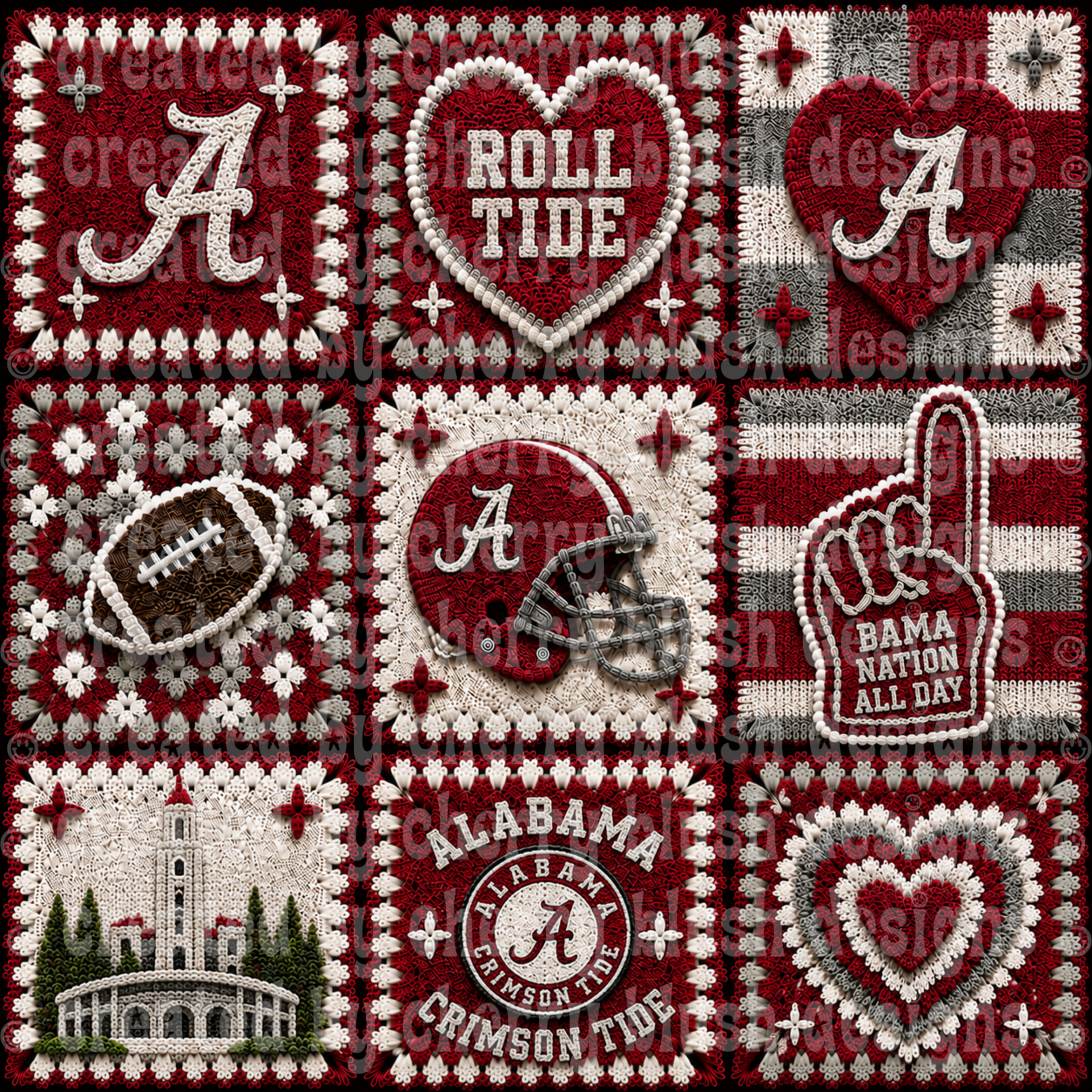Roll Tide Crochet Football Seamless Pattern | Game Day Seamless File | Football Team Inspired Background