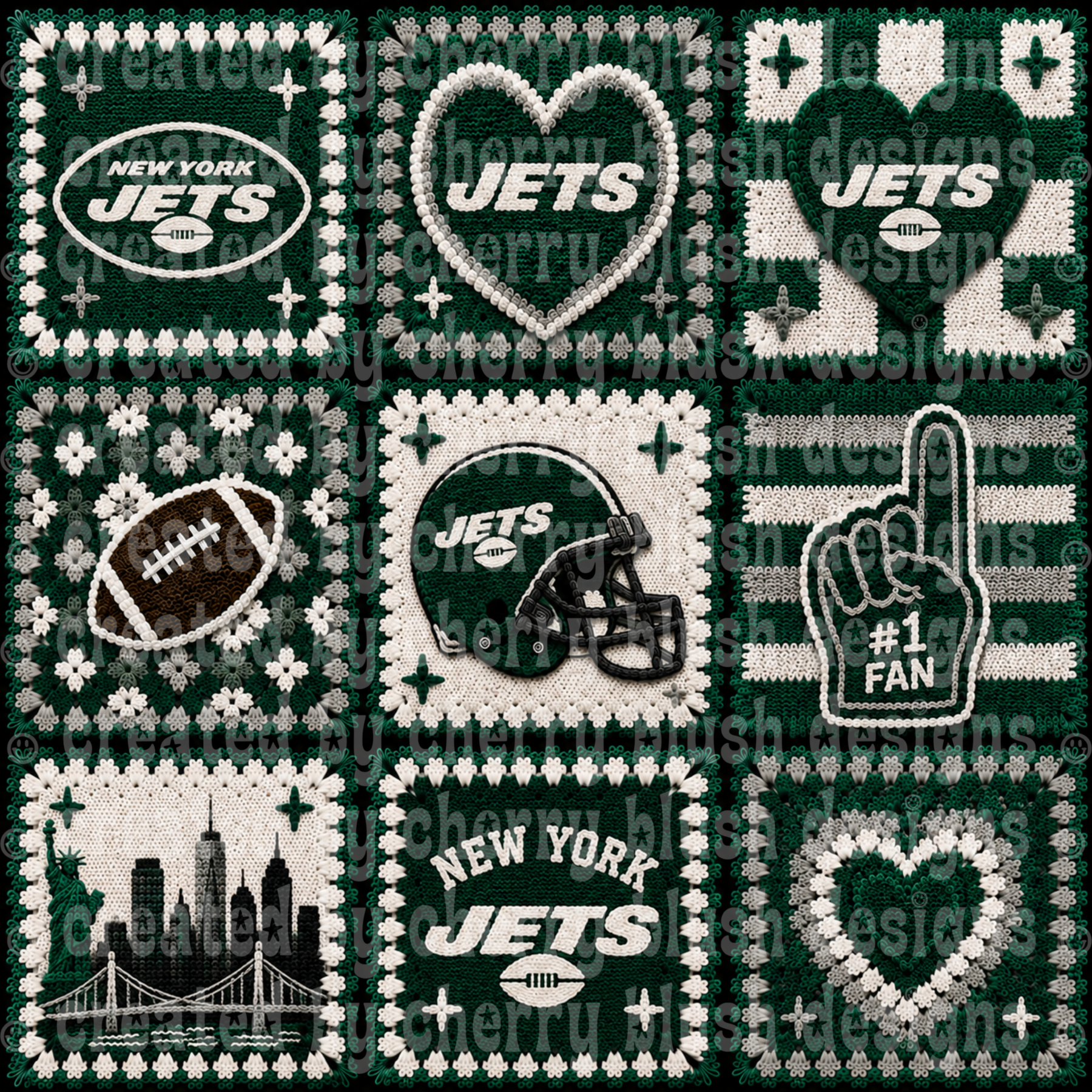 Jets Crochet Football Seamless Pattern | Game Day Seamless File | Football Team Inspired Background