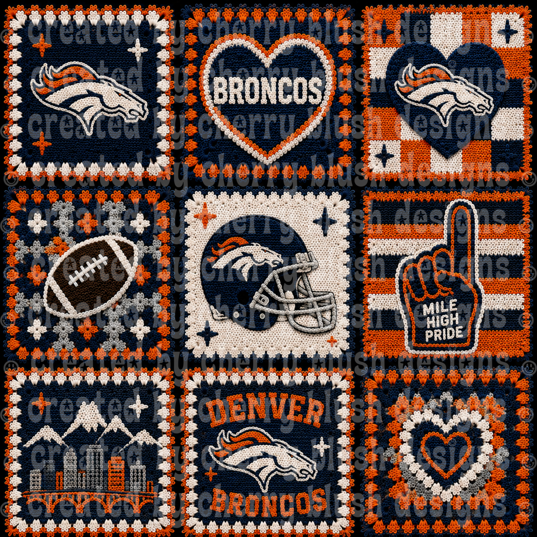 Broncos Crochet Football Seamless Pattern | Game Day Seamless File | Football Team Inspired Background