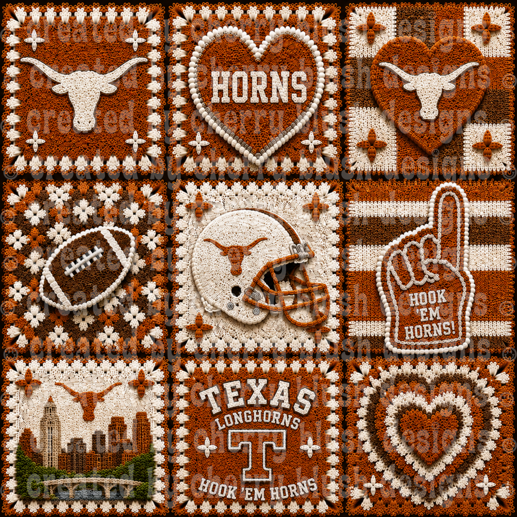 Horns Crochet Football Seamless Pattern | Game Day Seamless File | Football Team Inspired Background