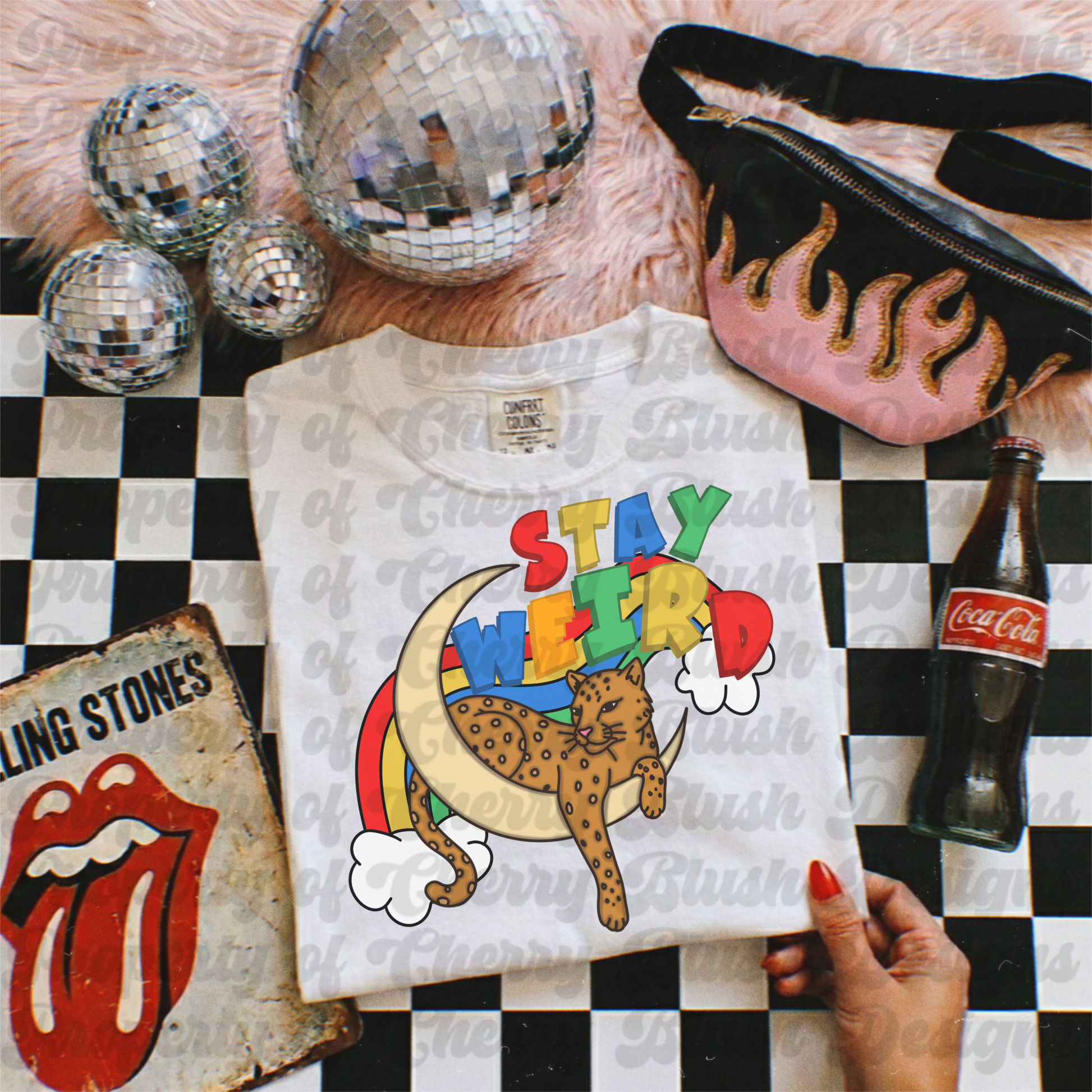 Stay Weird Retro Leopard Moon PNG | Colorful Vintage Groovy Shirt Design | Trendy Rainbow Cheetah Graphic PNG