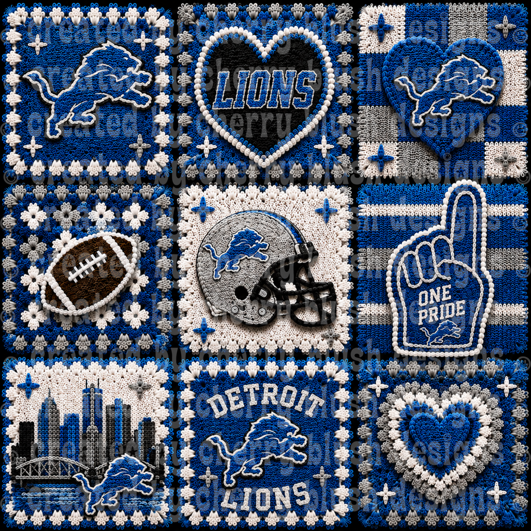 Lions Crochet Football Seamless Pattern | Game Day Seamless File | Football Team Inspired Background