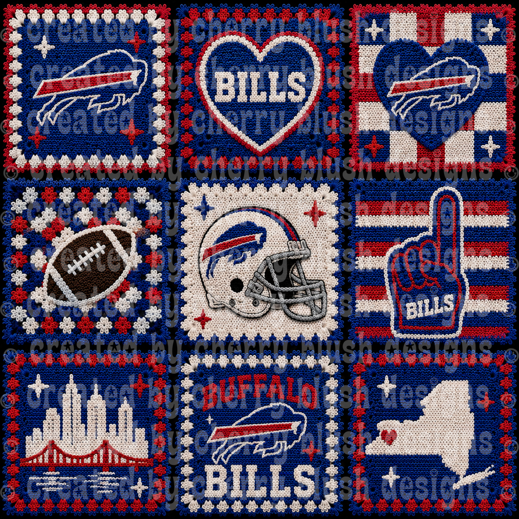 Bills Crochet Football Seamless Pattern | Game Day Seamless File | Football Team Inspired Background