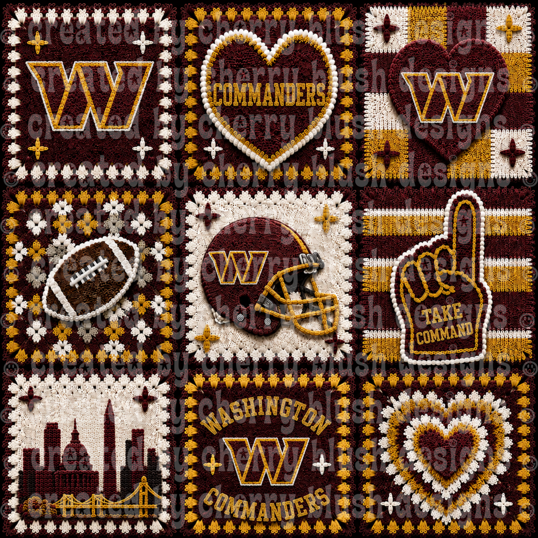 Commanders Crochet Football Seamless Pattern | Game Day Seamless File | Football Team Inspired Background