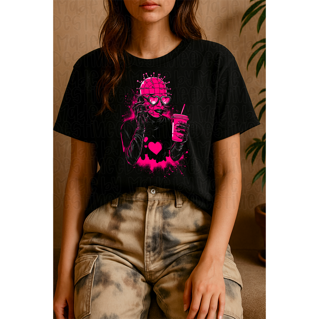 🔩 Pinkhead Baddie – Pinhead Horror Babe PNG for Black Backgrounds