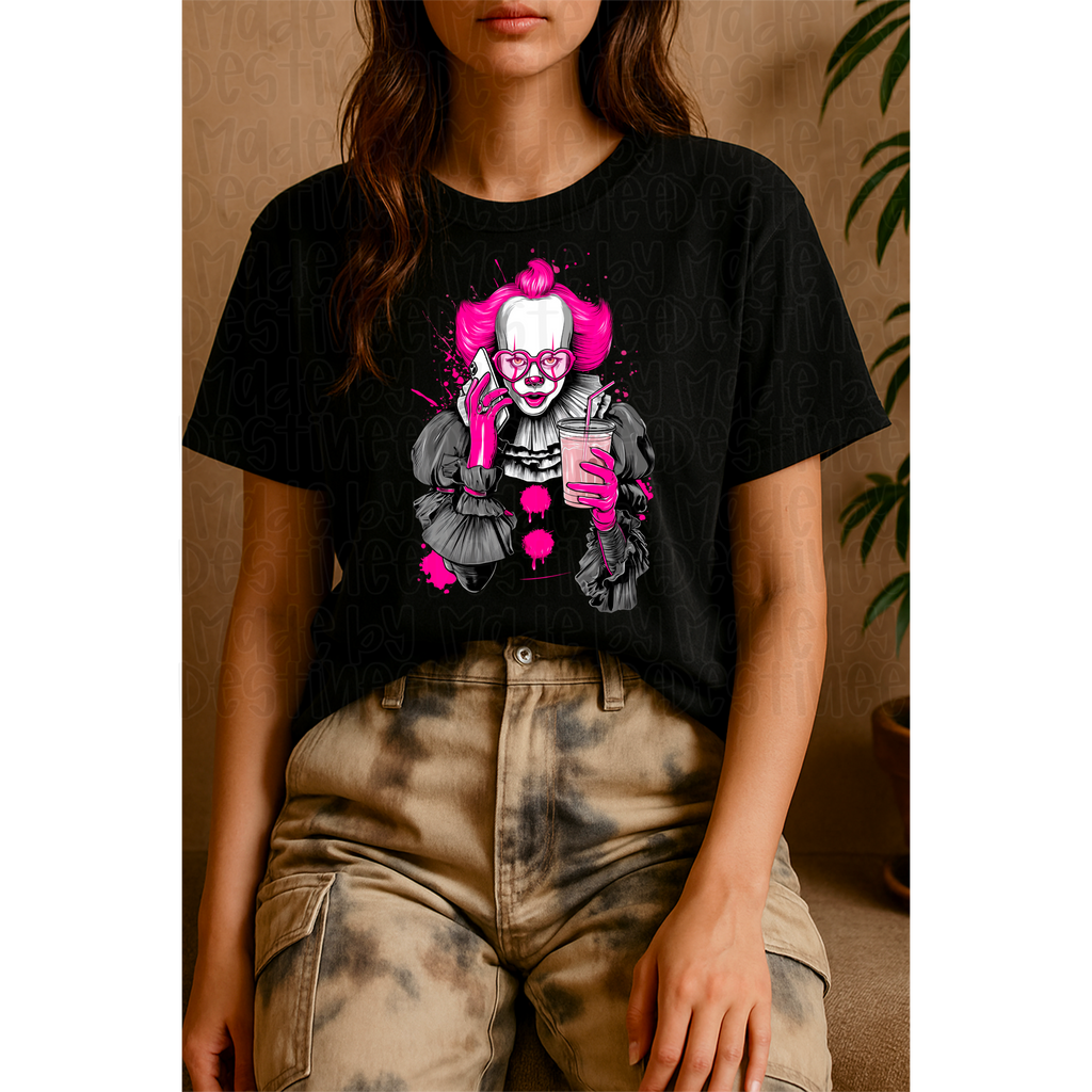🎈 Pennywise Baddie – Pink Clowncore Horror PNG for Black Backgrounds