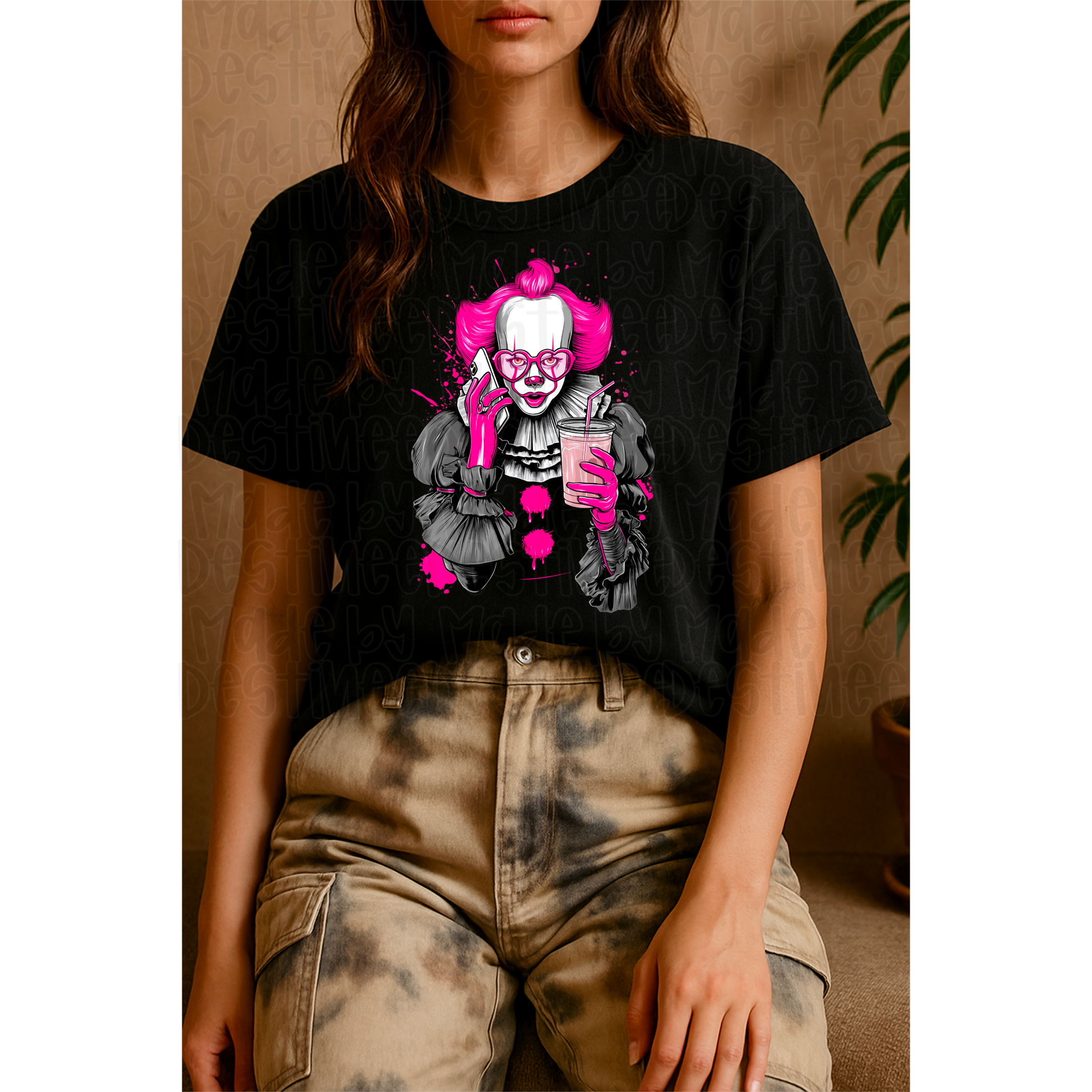 🎈 Pennywise Baddie – Pink Clowncore Horror PNG for Black Backgrounds