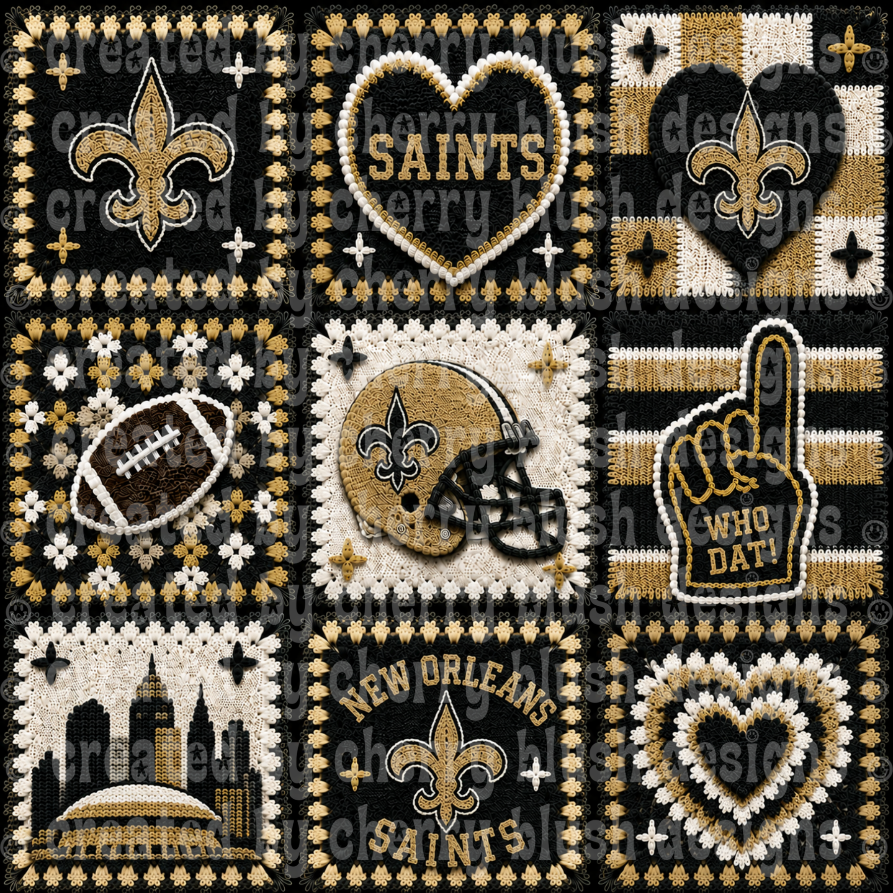 Saints Crochet Football Seamless Pattern | Game Day Seamless File | Football Team Inspired Background