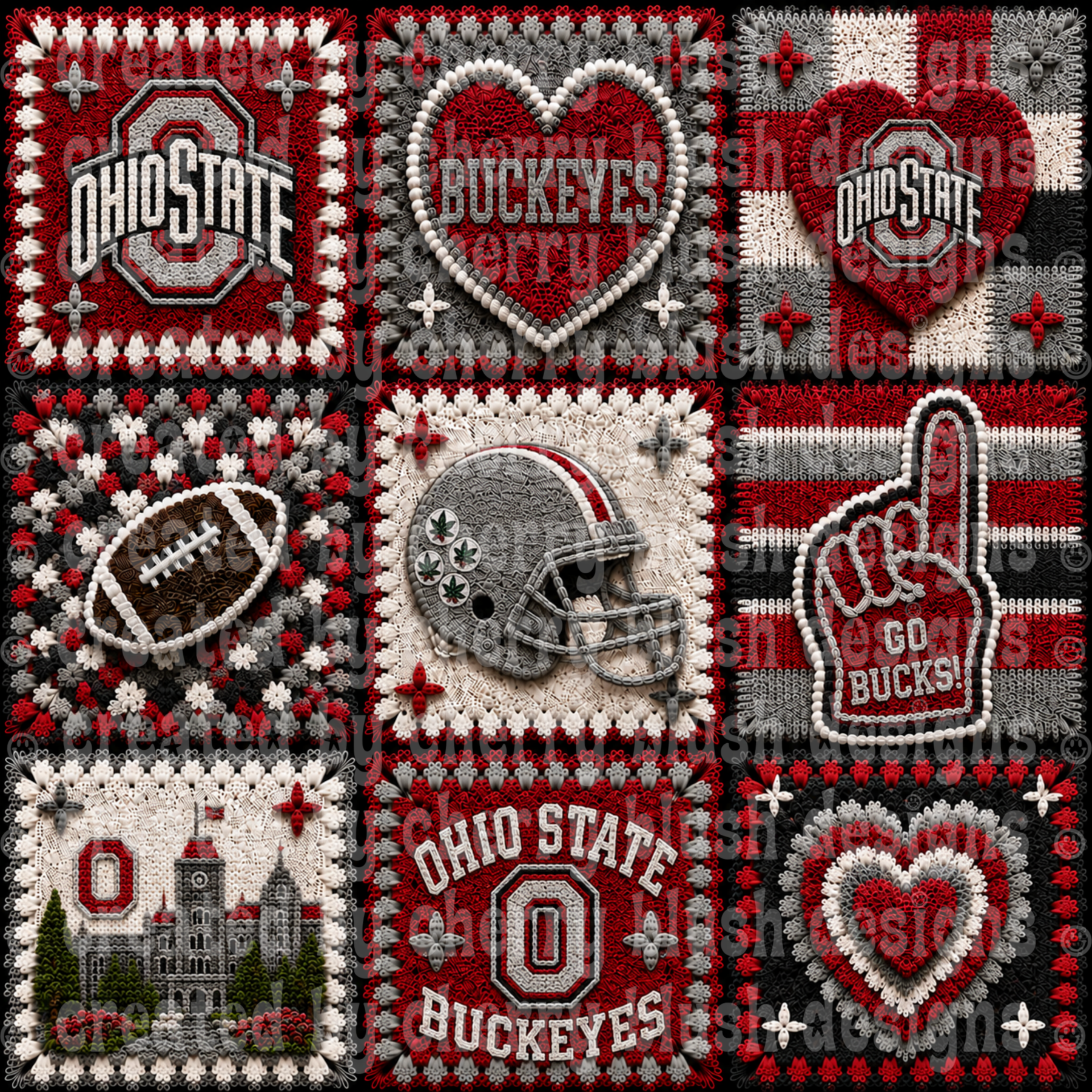 Buckeyes Crochet Football Seamless Pattern | Game Day Seamless File | Football Team Inspired Background