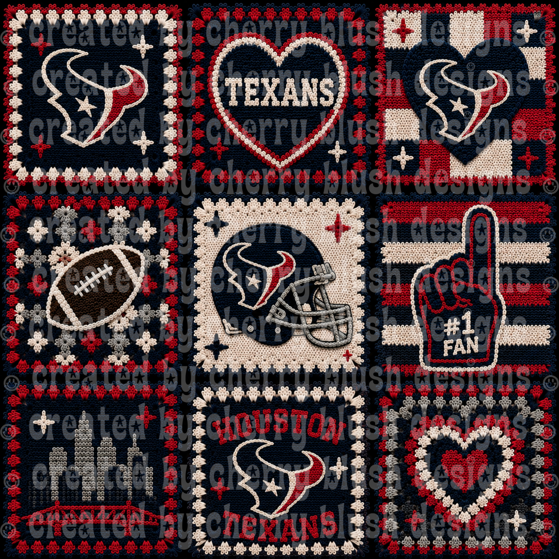 Texans Crochet Football Seamless Pattern | Game Day Seamless File | Football Team Inspired Background