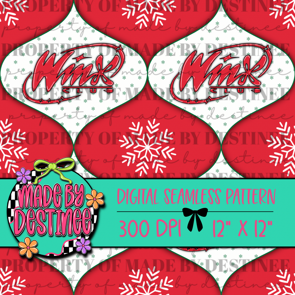 🎄 Winx Club Ornament Snowflake Seamless Pattern | Retro Holiday Digital Background PNG | Made by Destinee x Ditsy Gal Designs