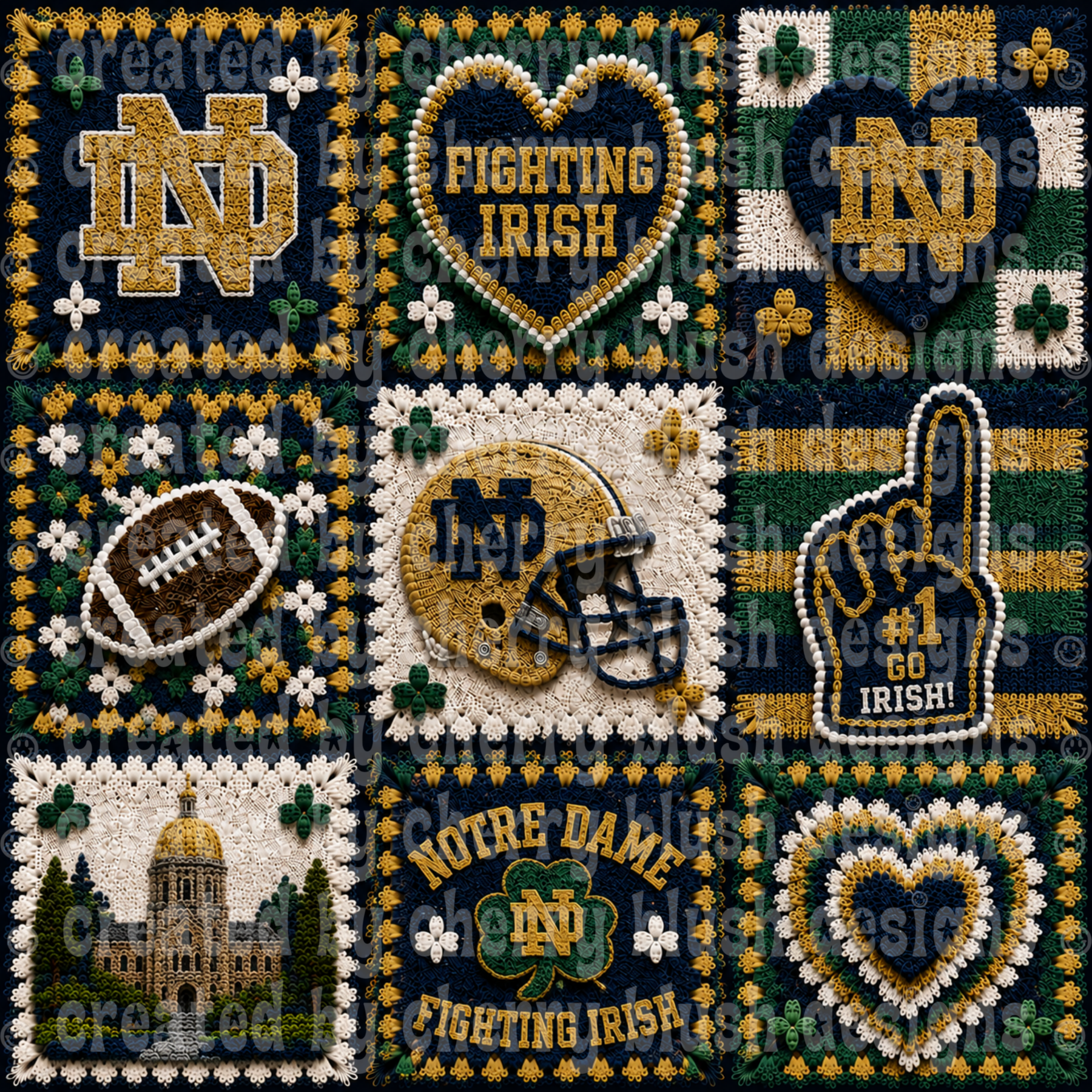 Fighting Irish Crochet Football Seamless Pattern | Game Day Seamless File | Football Team Inspired Background
