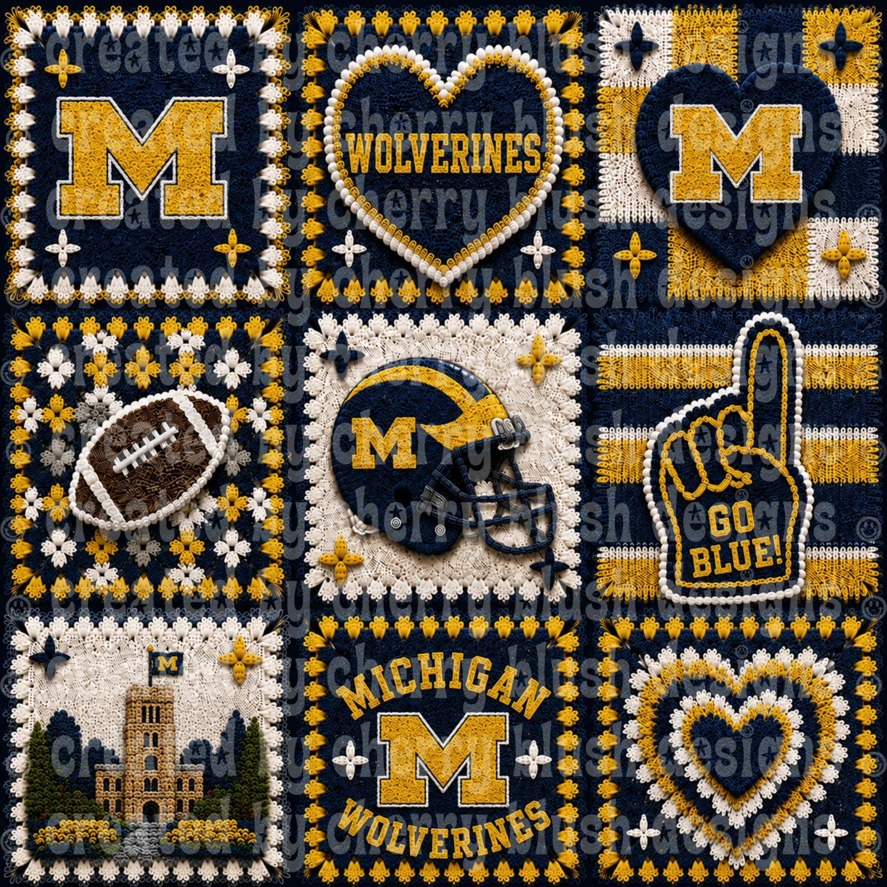 Wolverines Crochet Football Seamless Pattern | Game Day Seamless File | Football Team Inspired Background