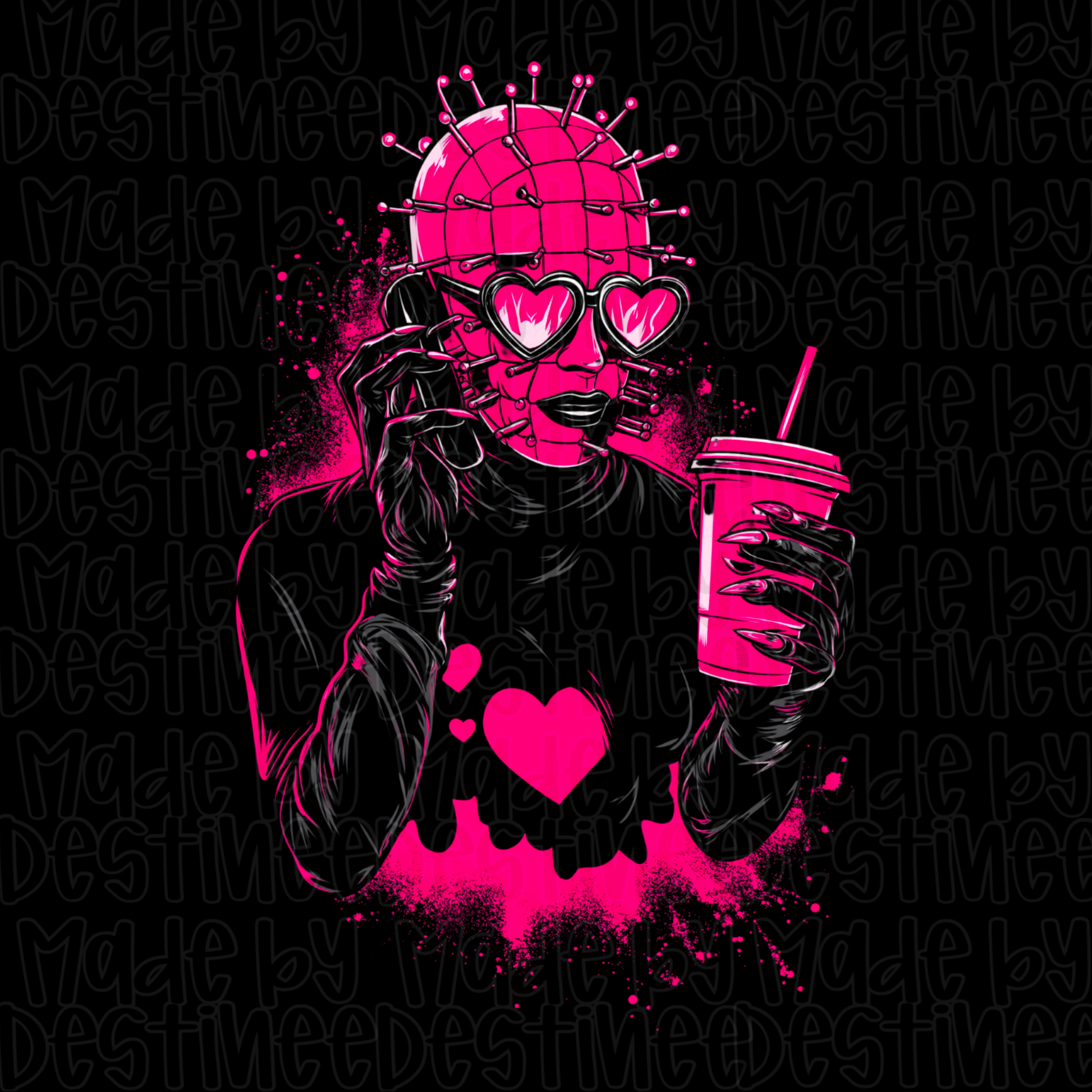 🔩 Pinkhead Baddie – Pinhead Horror Babe PNG for Black Backgrounds