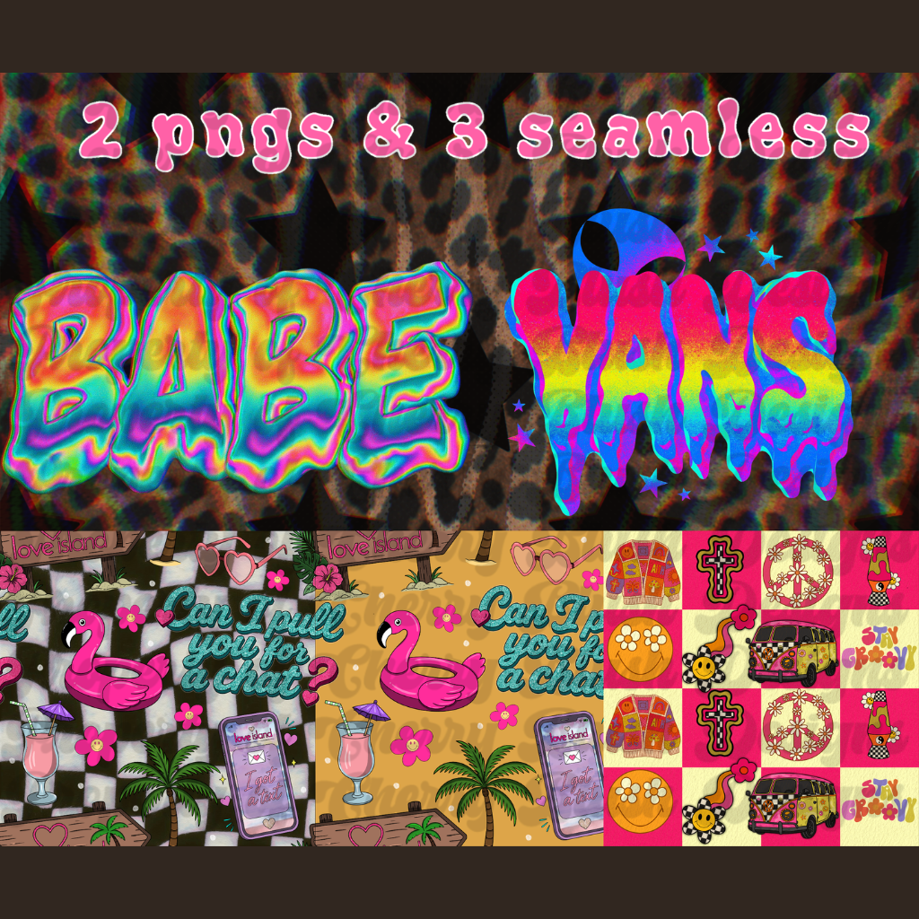 Babe Vibes PNG & Seamless Bundle | Retro Summer Digital Download