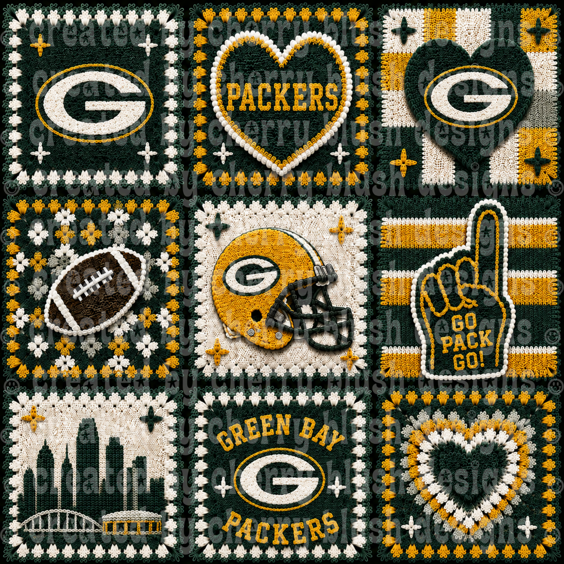 Packers Crochet Football Seamless Pattern | Game Day Seamless File | Football Team Inspired Background