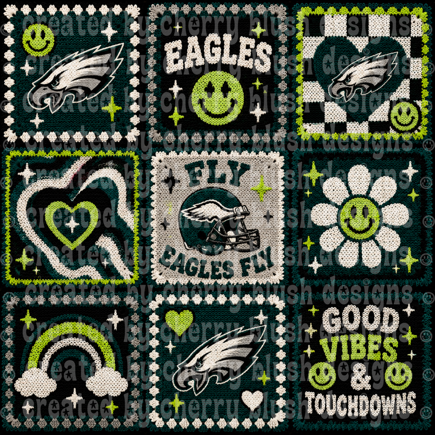 Eagles Groovy Crochet Football Seamless Pattern | Game Day Seamless File | Football Team Inspired Background