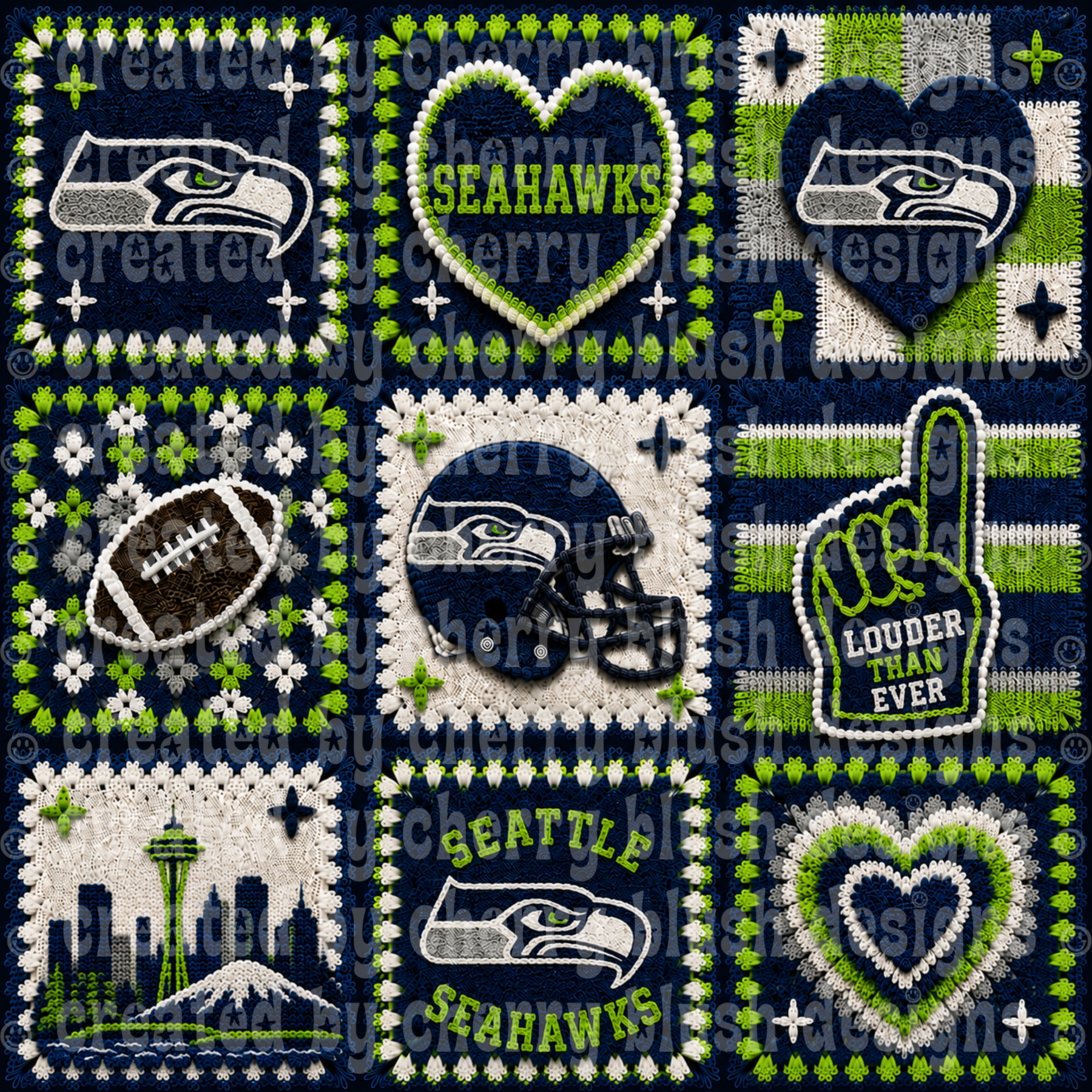 Seahawks Crochet Football Seamless Pattern | Game Day Seamless File | Football Team Inspired Background