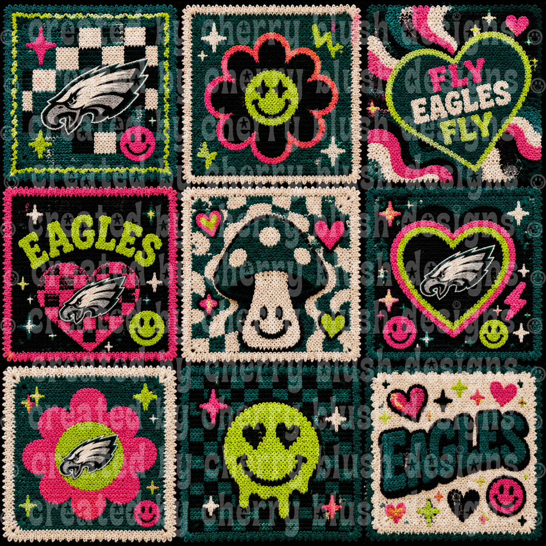 Eagles Colorful Crochet Football Seamless Pattern | Game Day Seamless File | Football Team Inspired Background