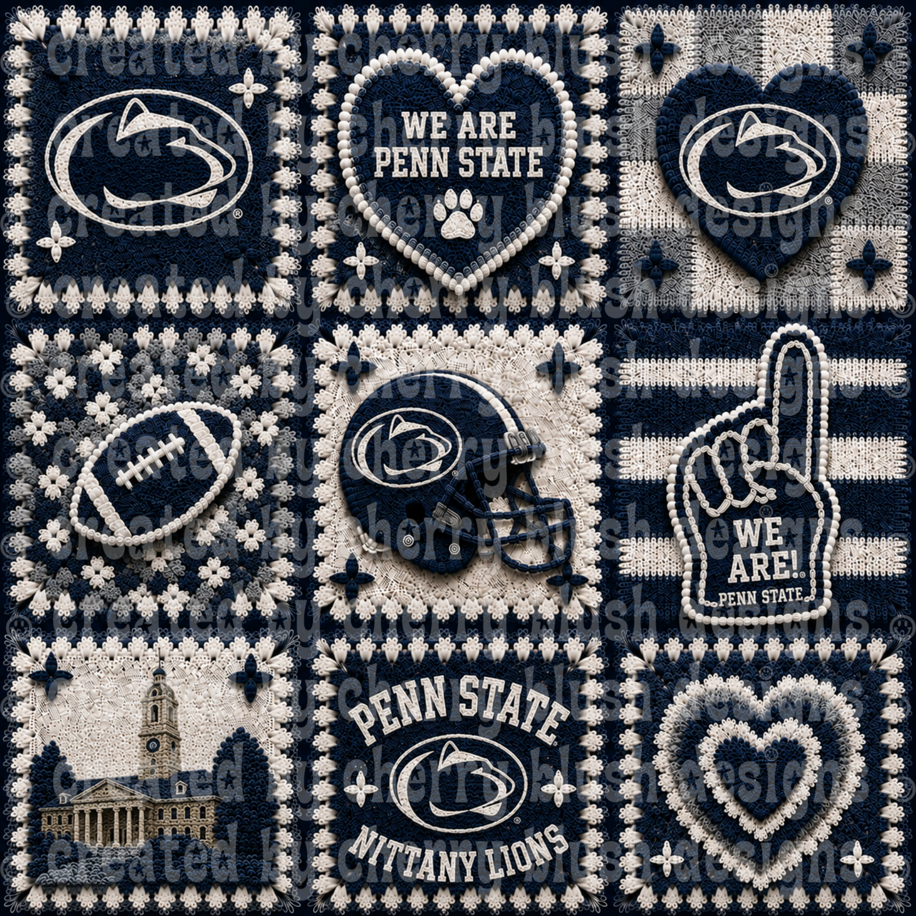 Nittany Lions Crochet Football Seamless Pattern | Game Day Seamless File | Football Team Inspired Background