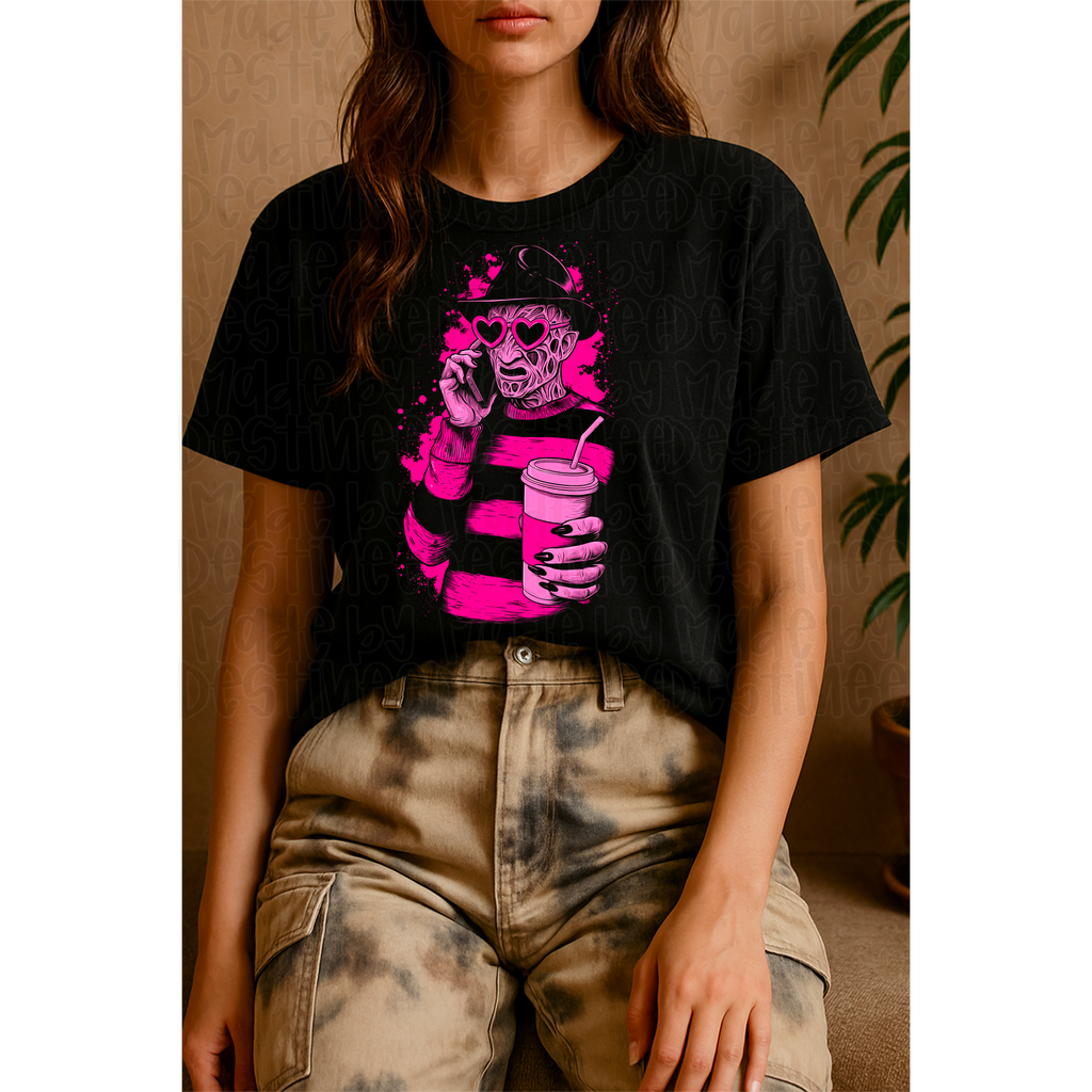 💅 Freddy Krueger Baddie – Slasher Latte Queen PNG (Dark Background)