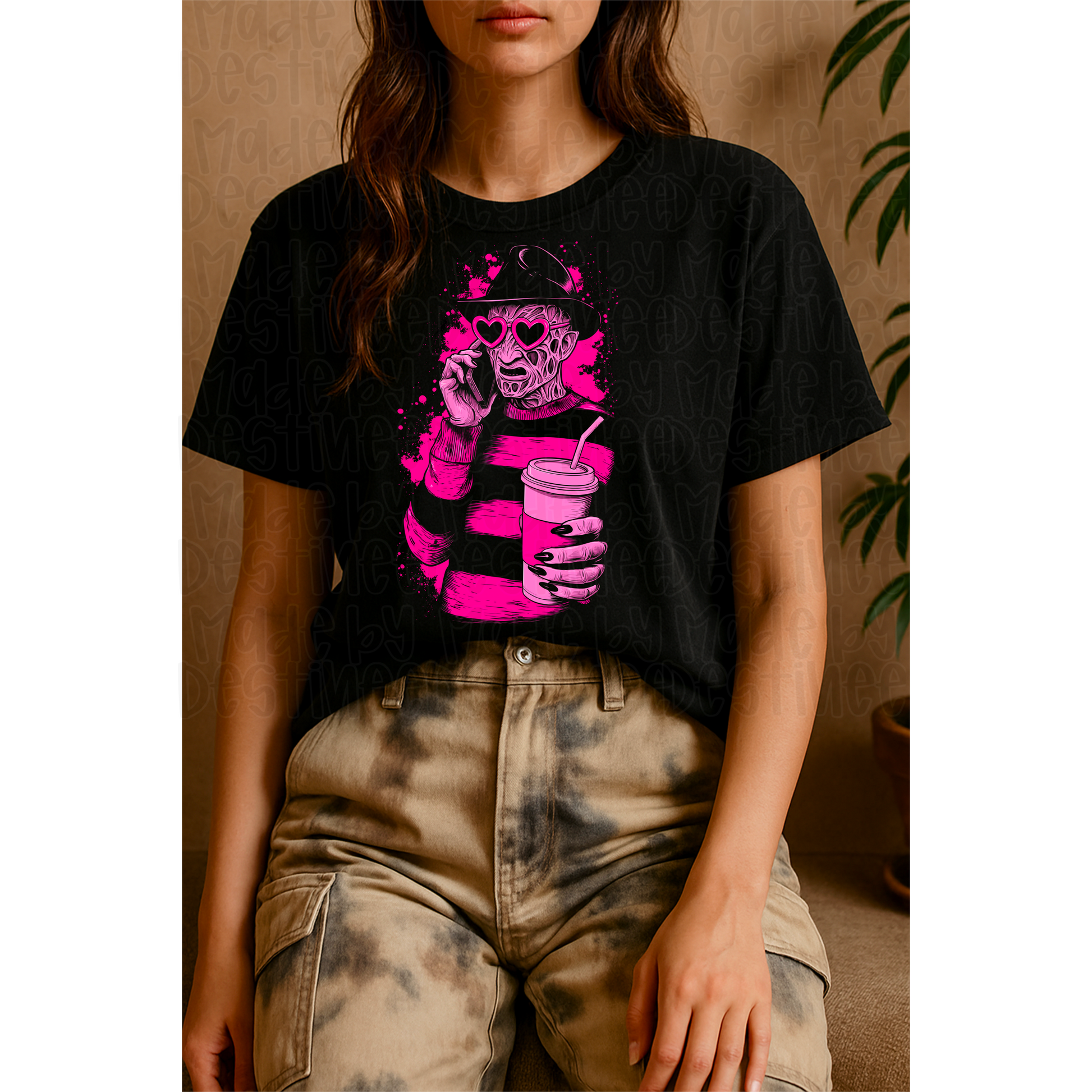 💅 Freddy Krueger Baddie – Slasher Latte Queen PNG (Dark Background)