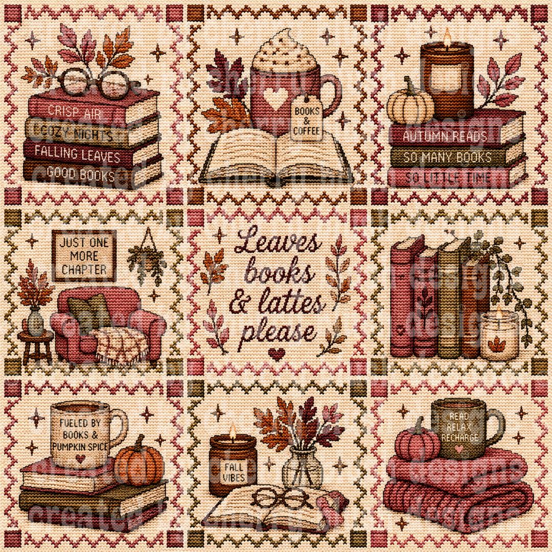 Leaves, Books & Lattes Crochet Seamless