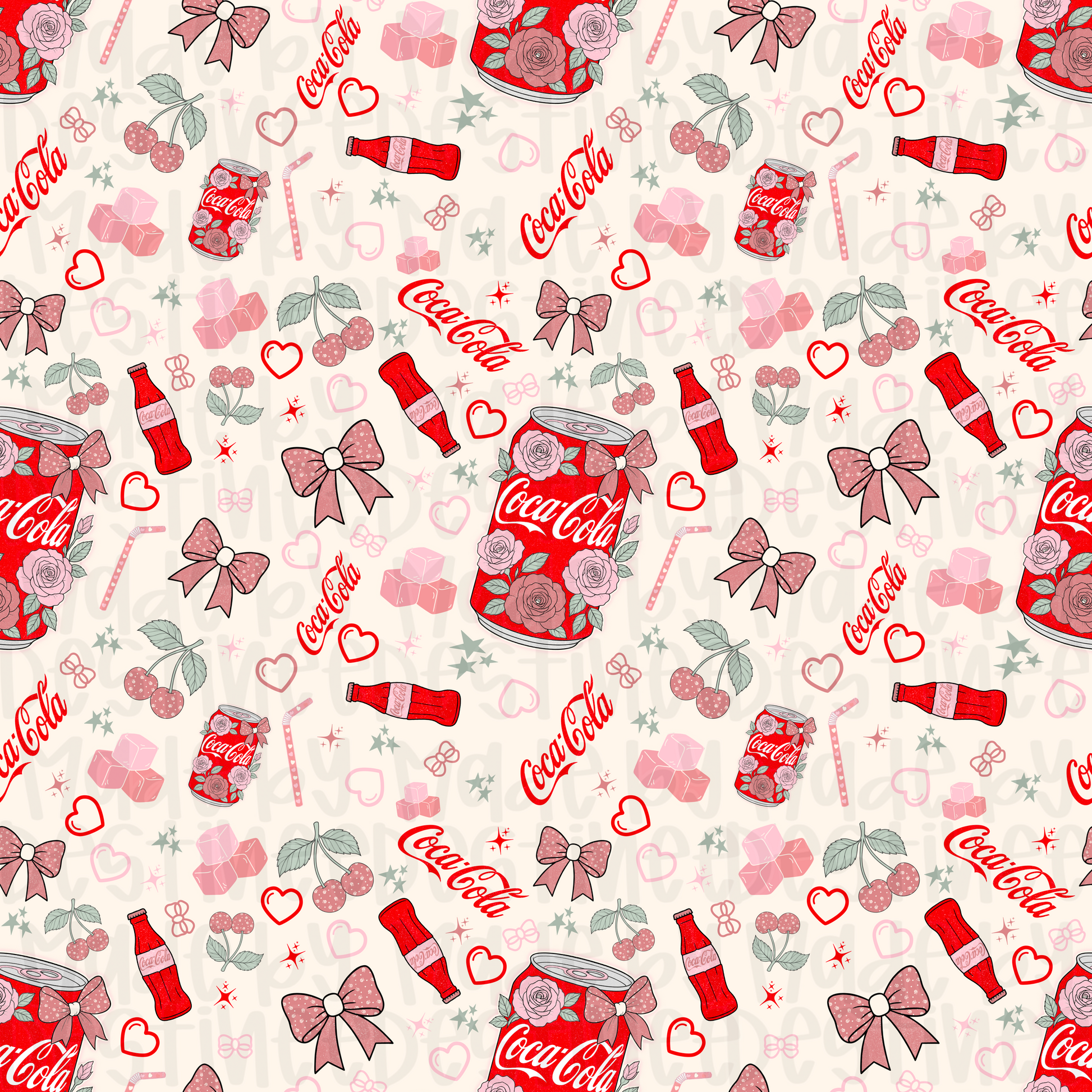 Coca-Cola Aesthetic Seamless File – Retro Floral Pop Can PNG Pattern