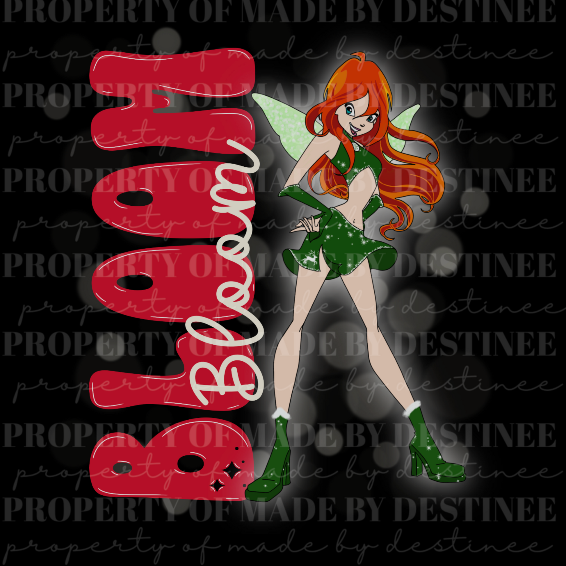 ❤️ Winx Club Bloom Christmas PNG | Retro Holiday Character Design for Tees, DTF & Sublimation | Made by Destinee x Ditsy Gal Designs